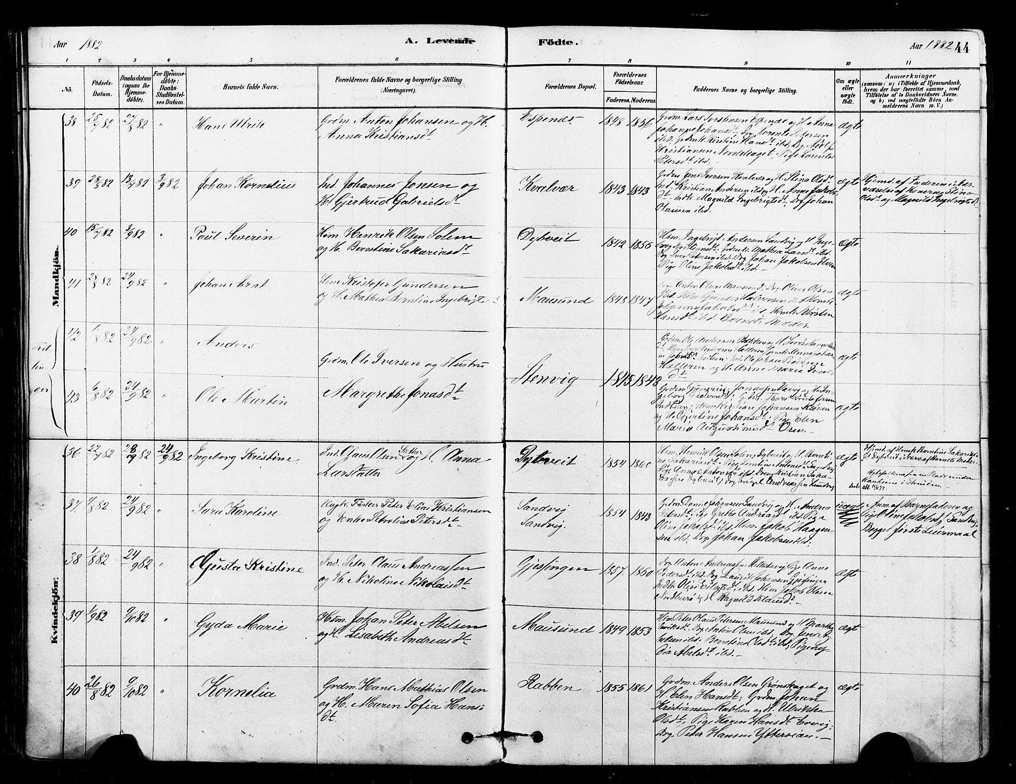 Ministerialprotokoller, klokkerbøker og fødselsregistre - Sør-Trøndelag, AV/SAT-A-1456/640/L0578: Parish register (official) no. 640A03, 1879-1889, p. 44