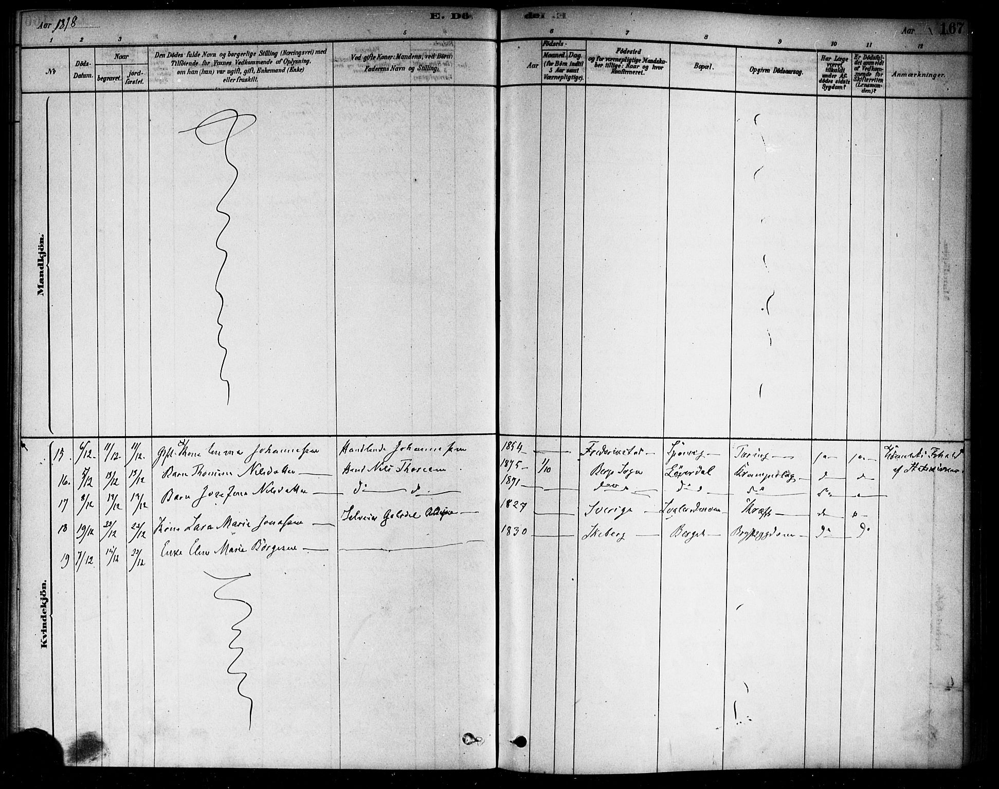 Berg prestekontor Kirkebøker, AV/SAO-A-10902/F/Fa/L0006: Parish register (official) no. I 6, 1878-1887, p. 167