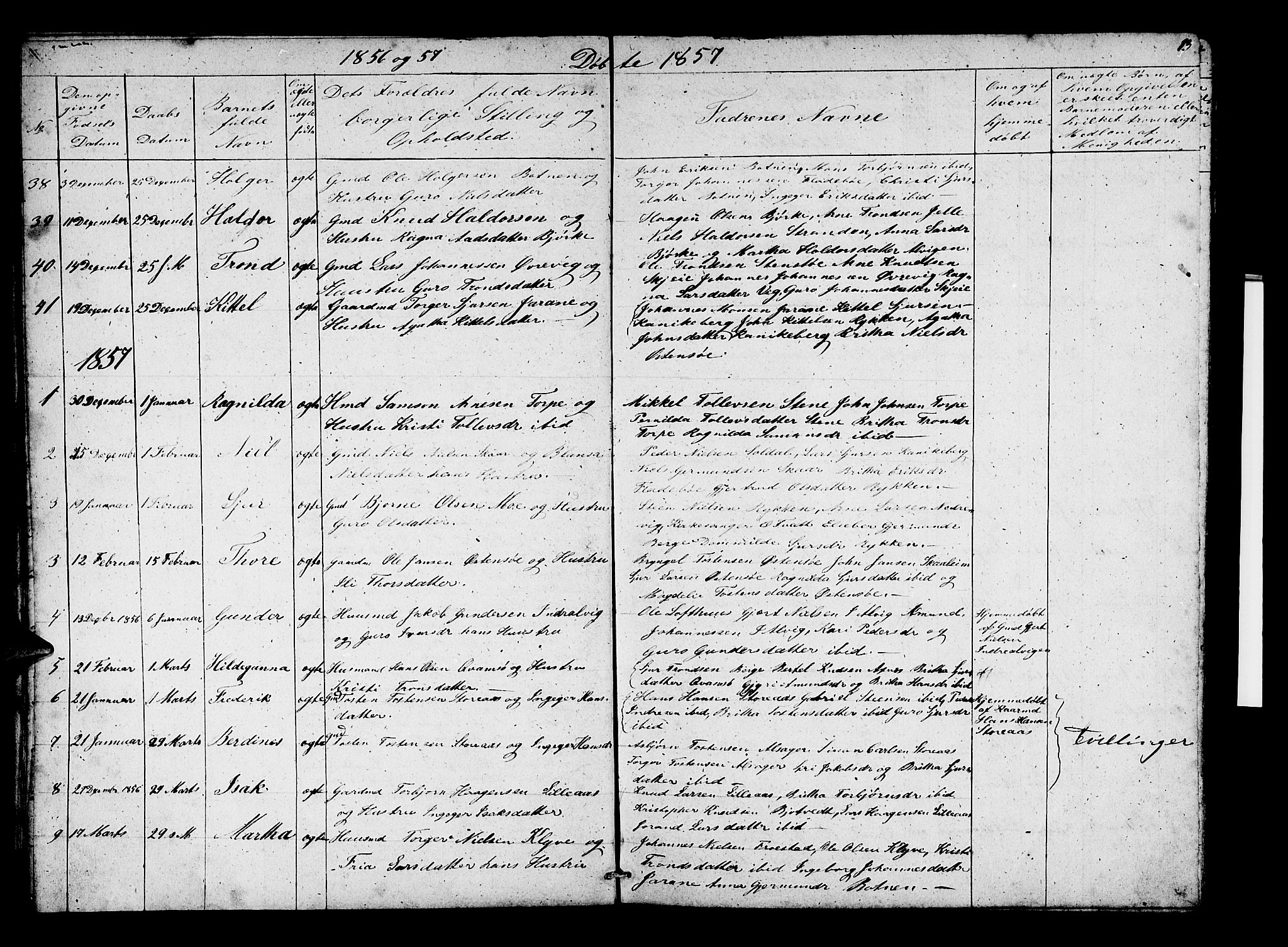 Kvam sokneprestembete, SAB/A-76201/H/Hab: Parish register (copy) no. C 1, 1852-1862, p. 13