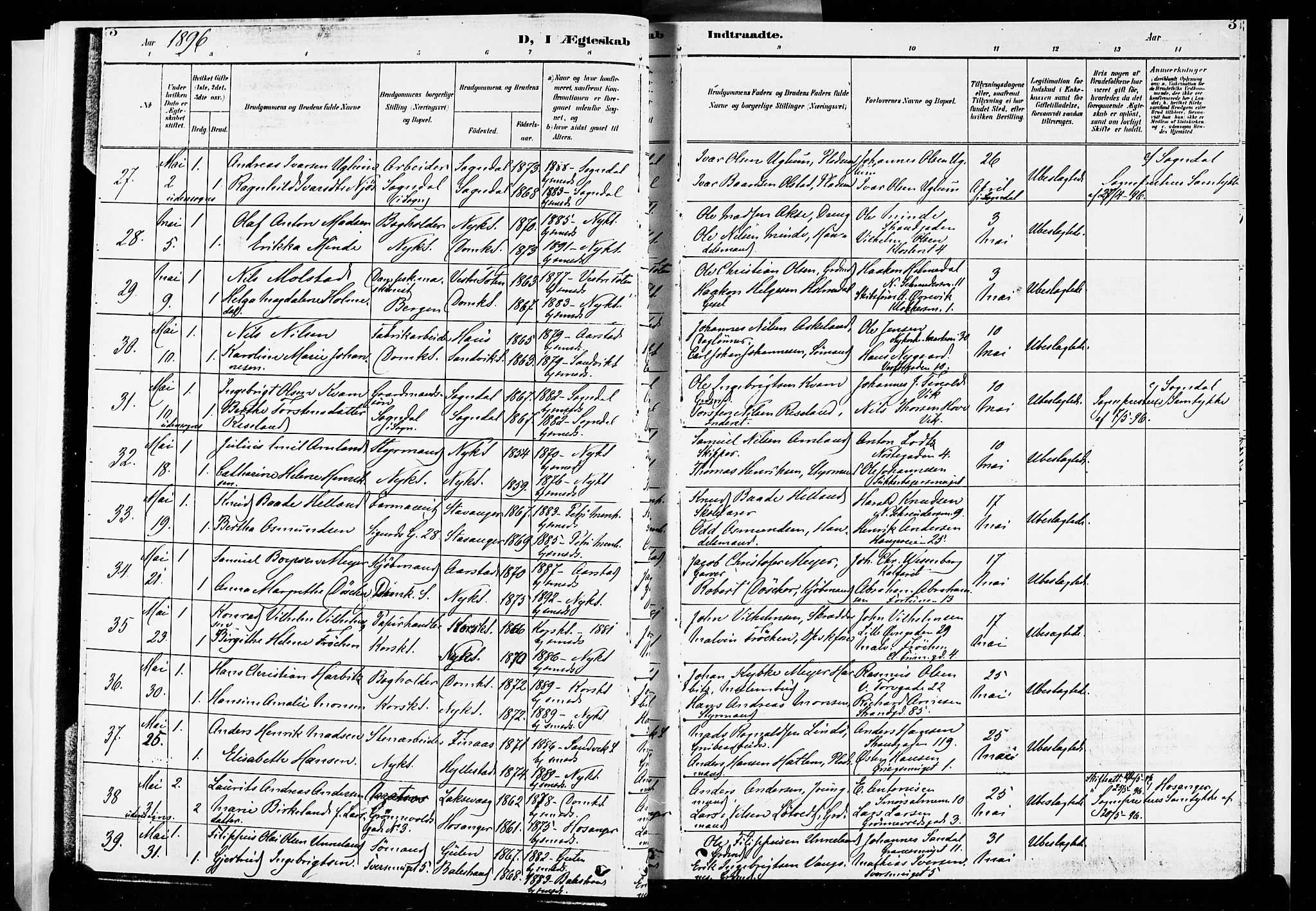 Nykirken Sokneprestembete, SAB/A-77101/H/Hab: Parish register (copy) no. D 2, 1896-1905, p. 3