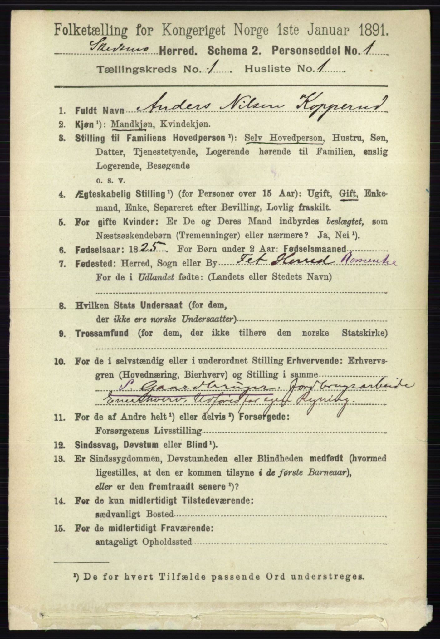 RA, 1891 census for 0231 Skedsmo, 1891, p. 95