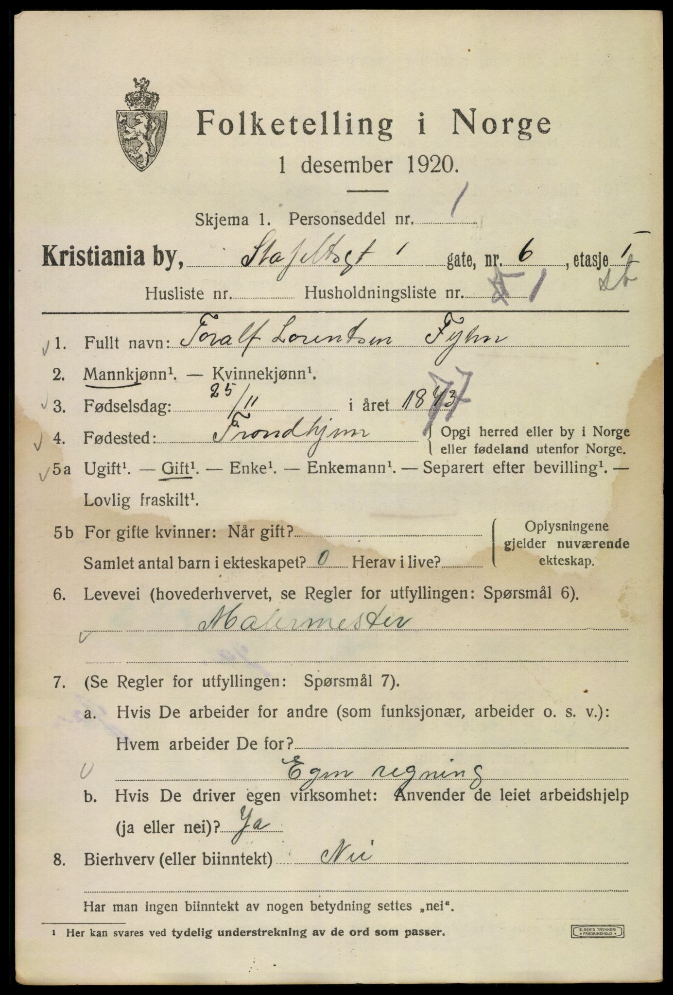 SAO, 1920 census for Kristiania, 1920, p. 536201