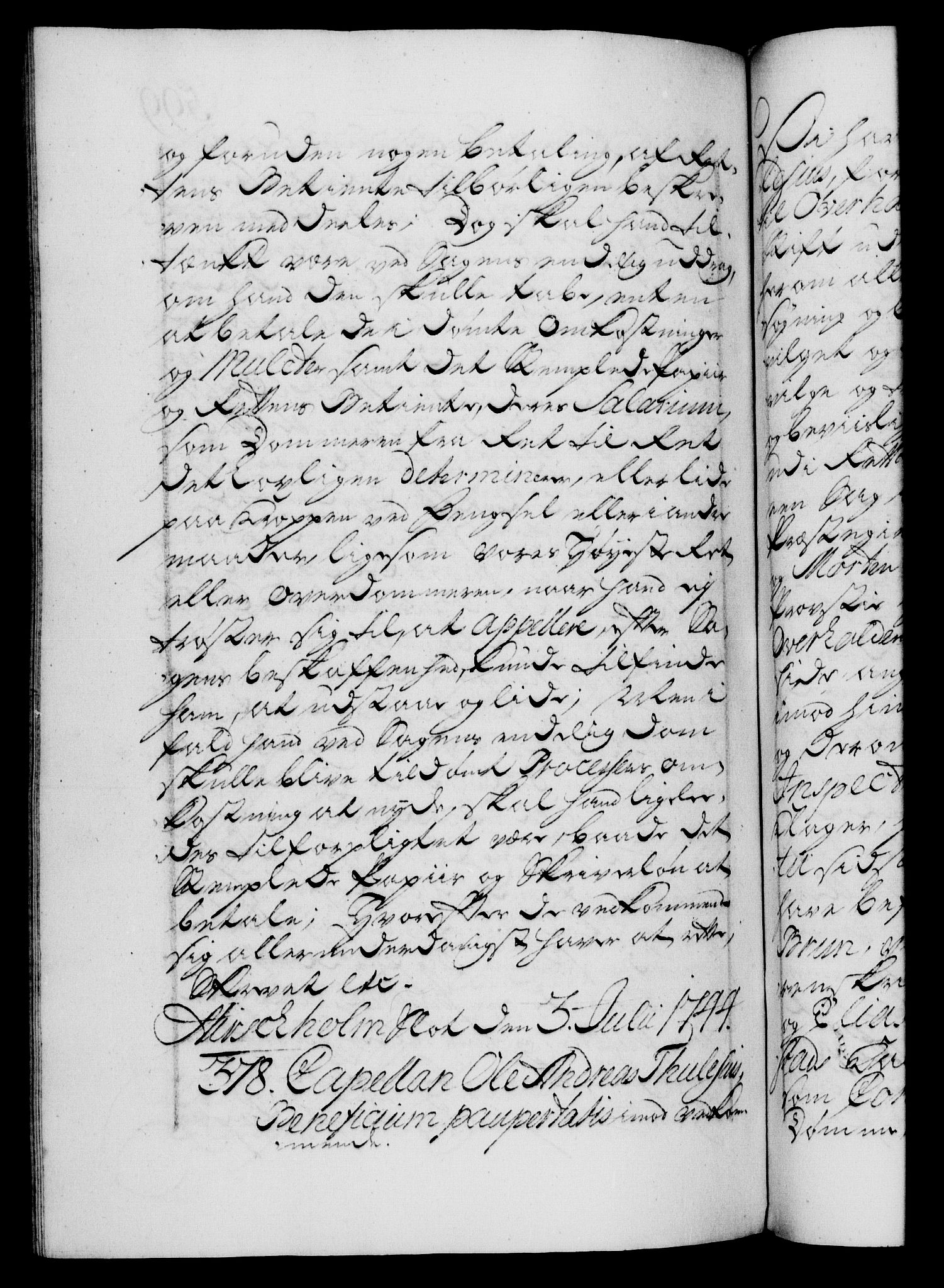 Danske Kanselli 1572-1799, AV/RA-EA-3023/F/Fc/Fca/Fcaa/L0033: Norske registre, 1743-1744, p. 599b