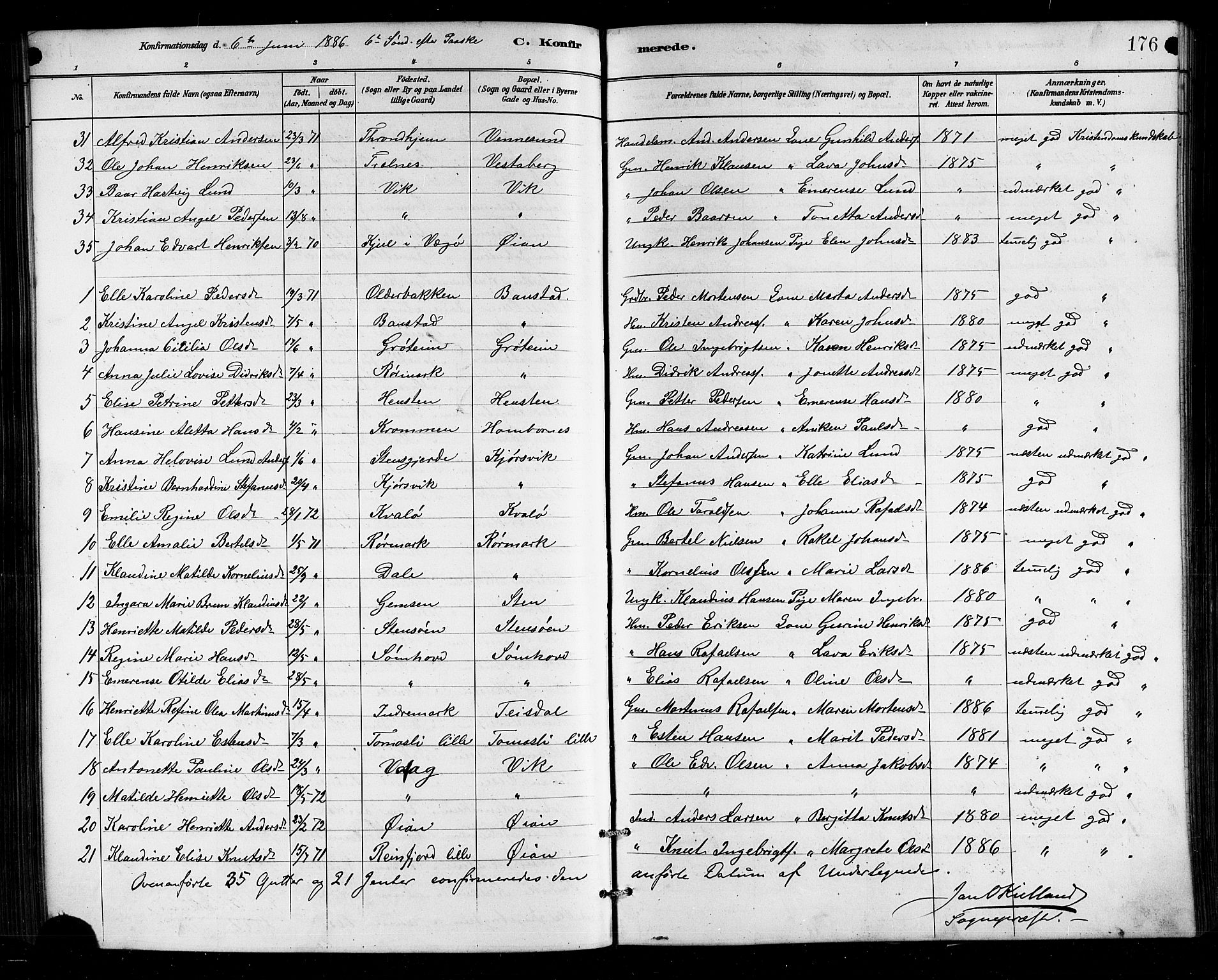 Ministerialprotokoller, klokkerbøker og fødselsregistre - Nordland, AV/SAT-A-1459/812/L0188: Parish register (copy) no. 812C06, 1884-1912, p. 176