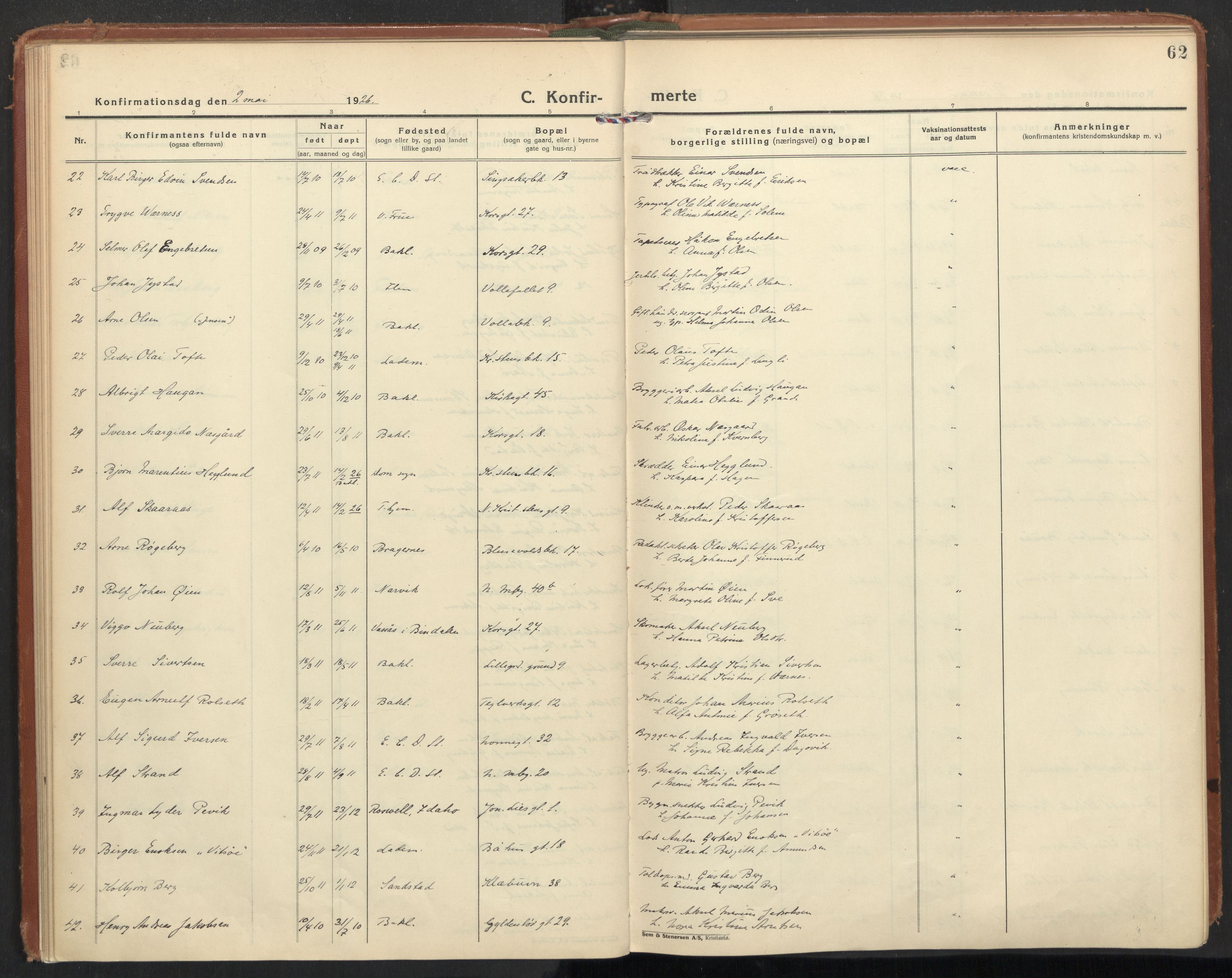 Ministerialprotokoller, klokkerbøker og fødselsregistre - Sør-Trøndelag, SAT/A-1456/604/L0208: Parish register (official) no. 604A28, 1923-1937, p. 62