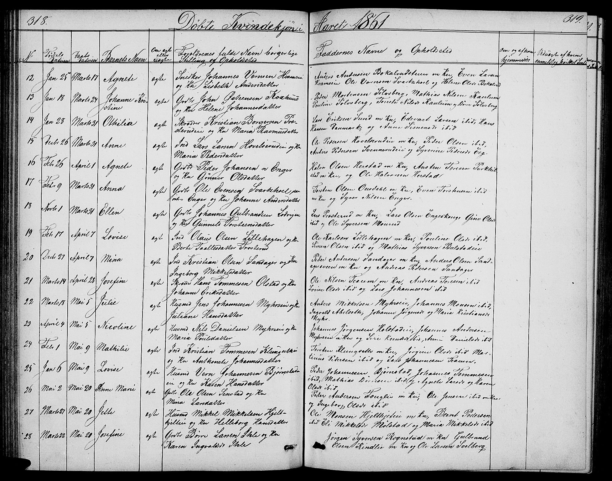 Nes prestekontor, Hedmark, SAH/PREST-020/L/La/L0005: Parish register (copy) no. 5, 1852-1889, p. 318-319