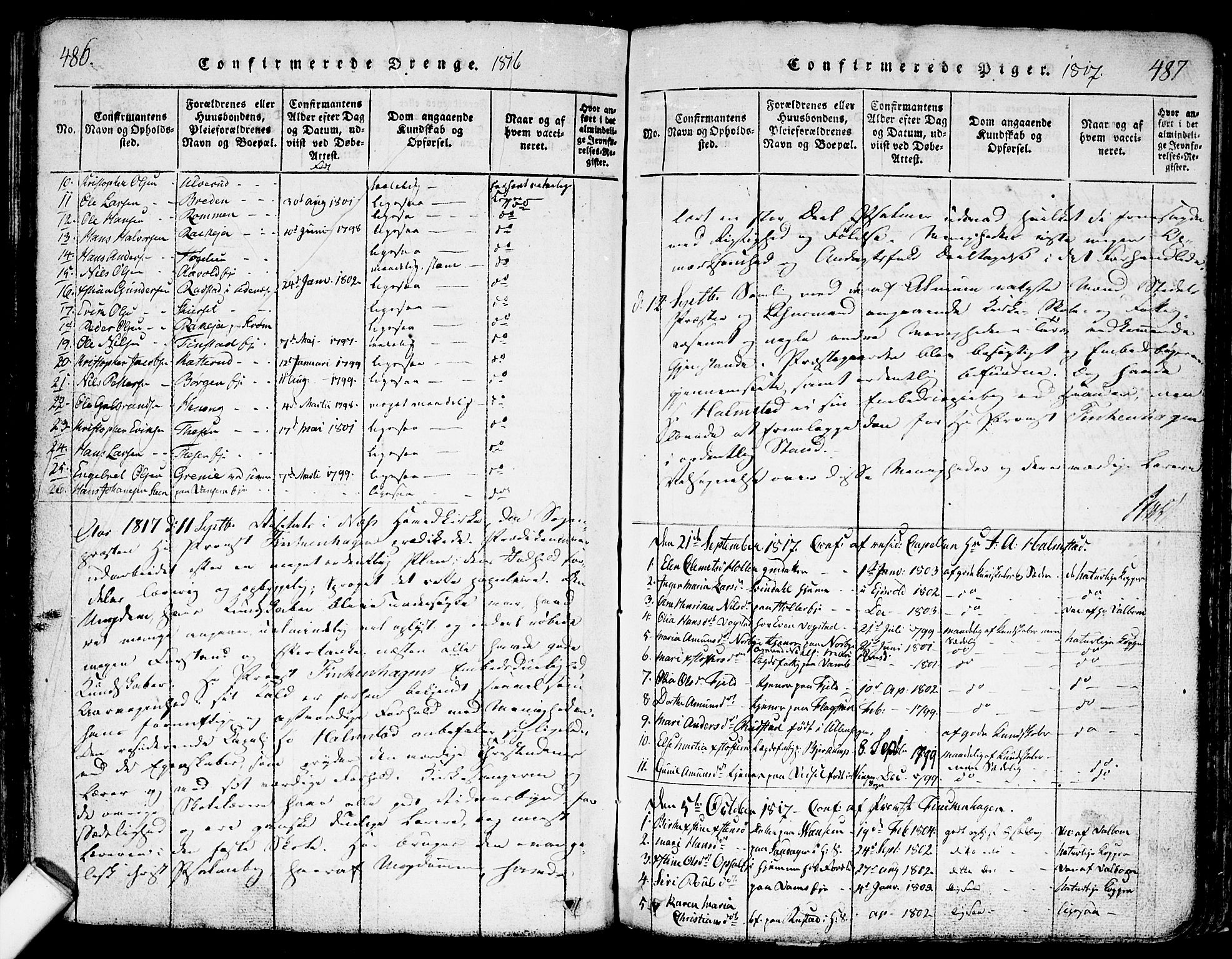 Nes prestekontor Kirkebøker, AV/SAO-A-10410/F/Fa/L0005: Parish register (official) no. I 5, 1815-1835, p. 486-487