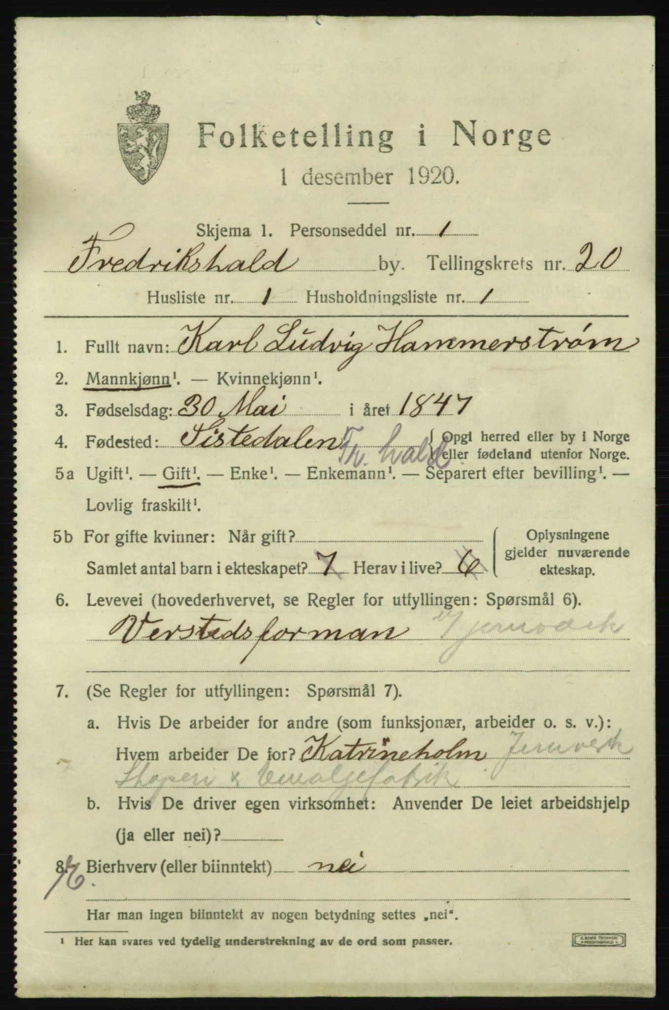 SAO, 1920 census for Fredrikshald, 1920, p. 29055