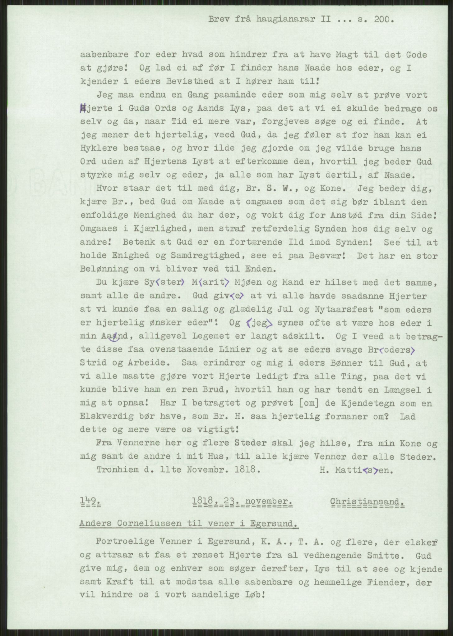 Samlinger til kildeutgivelse, Haugianerbrev, AV/RA-EA-6834/F/L0002: Haugianerbrev II: 1805-1821, 1805-1821, p. 200