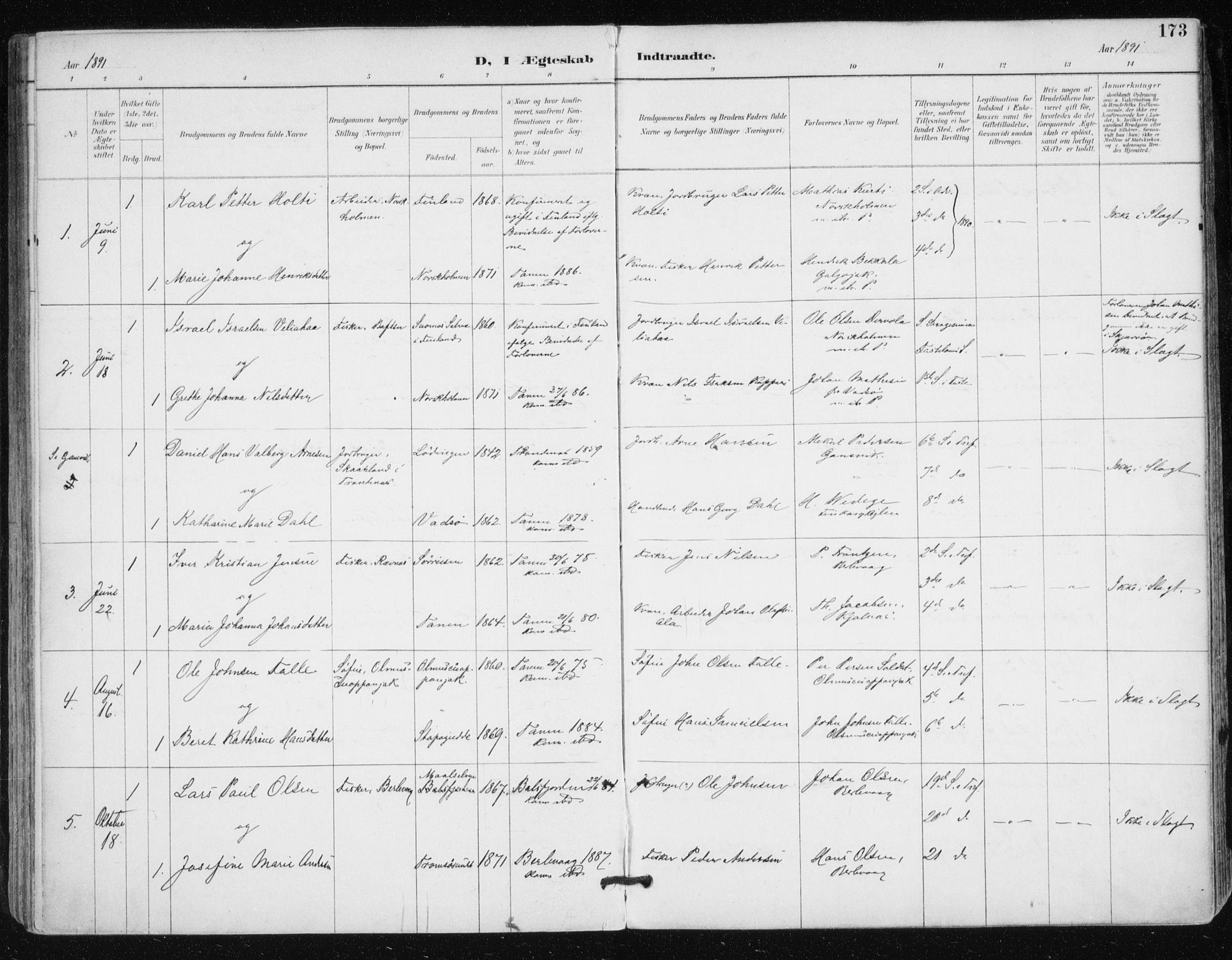 Tana sokneprestkontor, SATØ/S-1334/H/Ha/L0005kirke: Parish register (official) no. 5, 1891-1903, p. 173