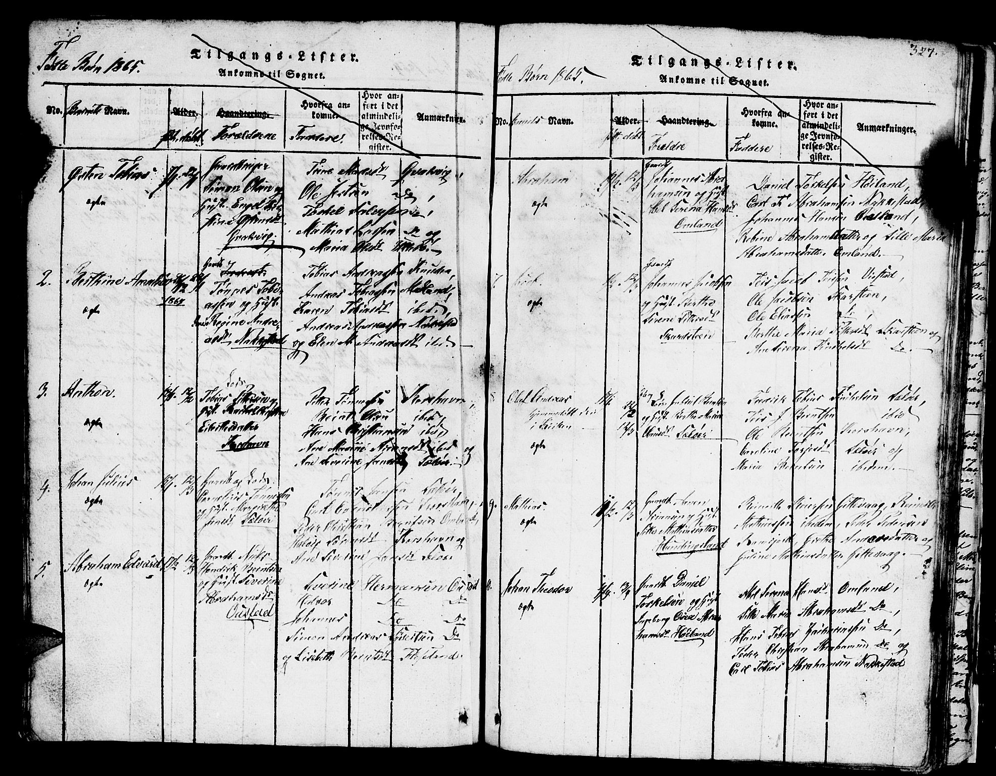 Lyngdal sokneprestkontor, SAK/1111-0029/F/Fb/Fba/L0001: Parish register (copy) no. B 1, 1816-1876, p. 327