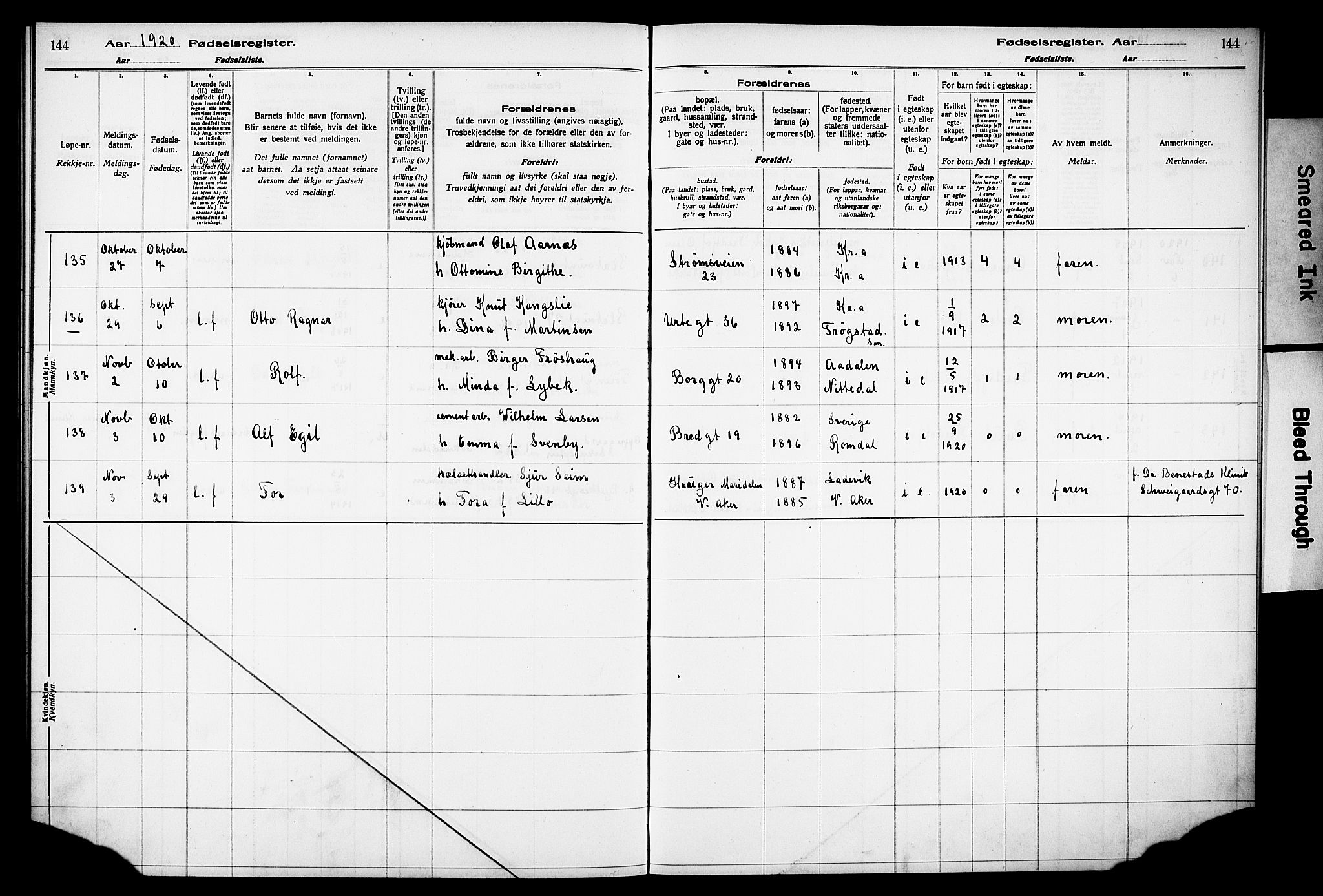 Grønland prestekontor Kirkebøker, SAO/A-10848/J/Ja/L0001: Birth register no. 1, 1916-1922, p. 144