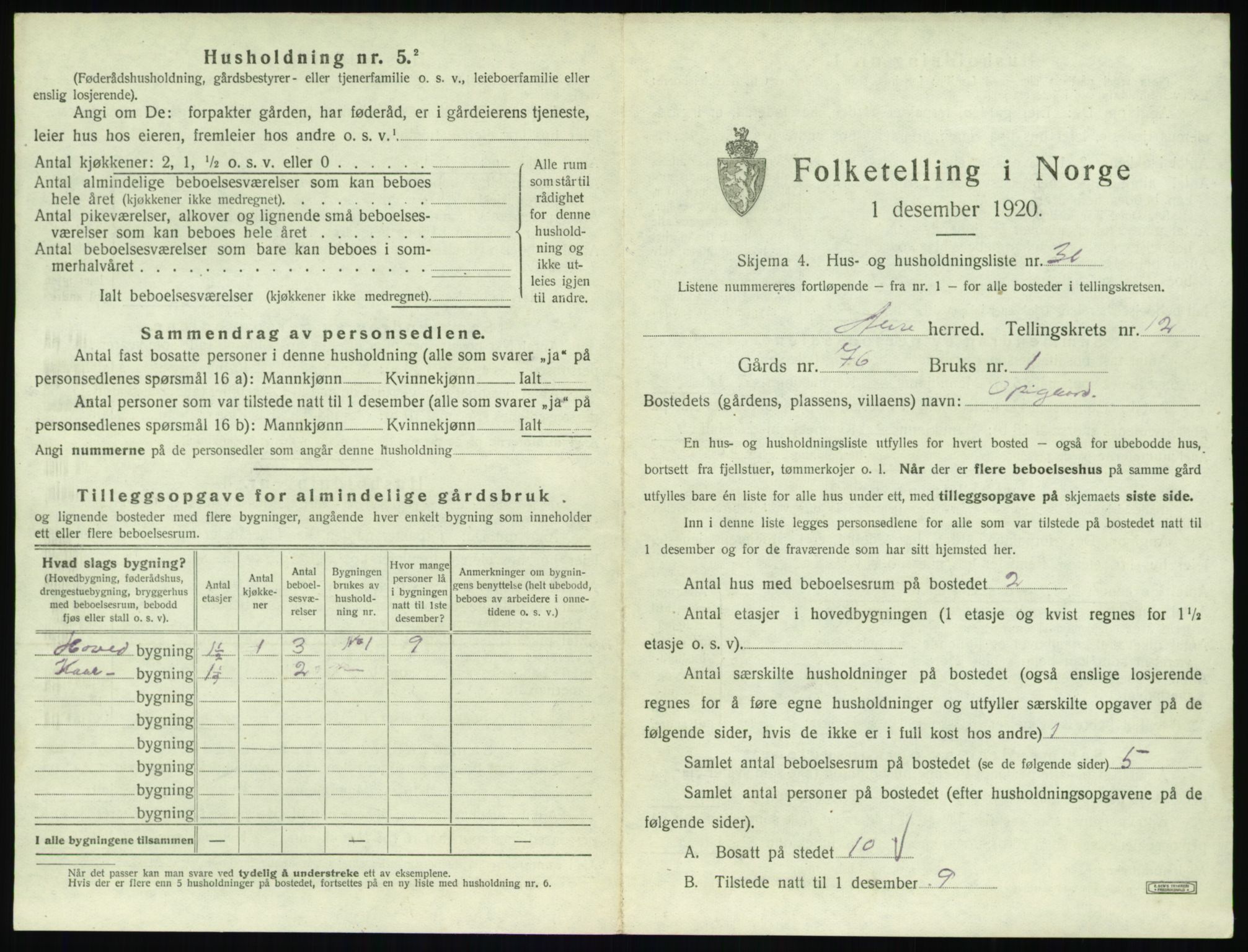 SAT, 1920 census for Aure, 1920, p. 752