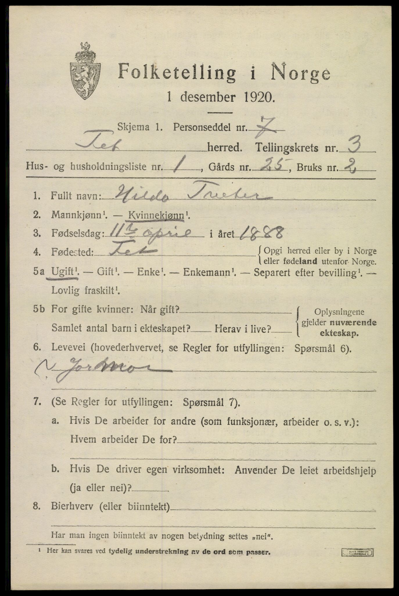 SAO, 1920 census for Fet, 1920, p. 3788