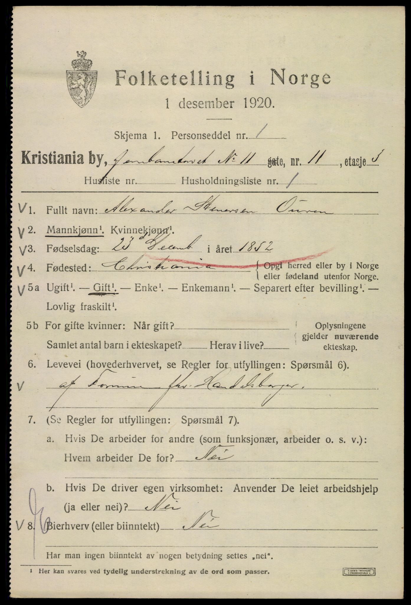 SAO, 1920 census for Kristiania, 1920, p. 323317