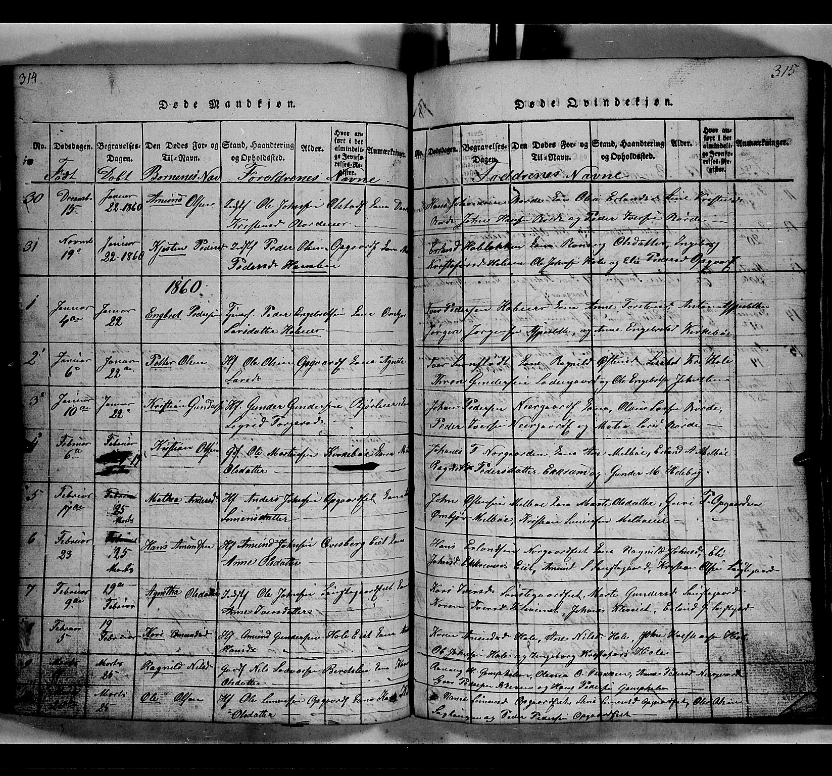 Gausdal prestekontor, SAH/PREST-090/H/Ha/Hab/L0002: Parish register (copy) no. 2, 1818-1874, p. 314-315