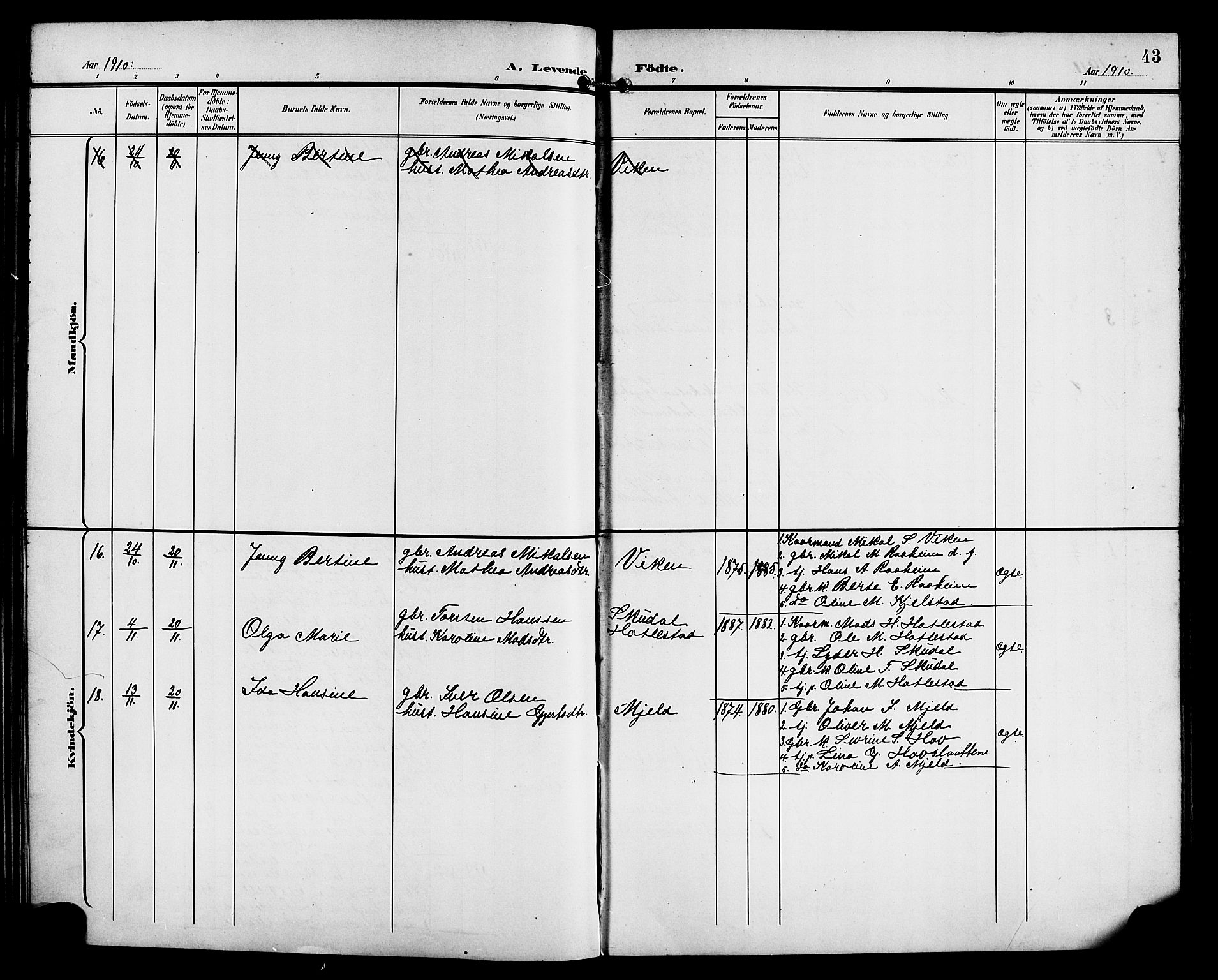 Gaular sokneprestembete, SAB/A-80001/H/Hab: Parish register (copy) no. C 4, 1895-1920, p. 43