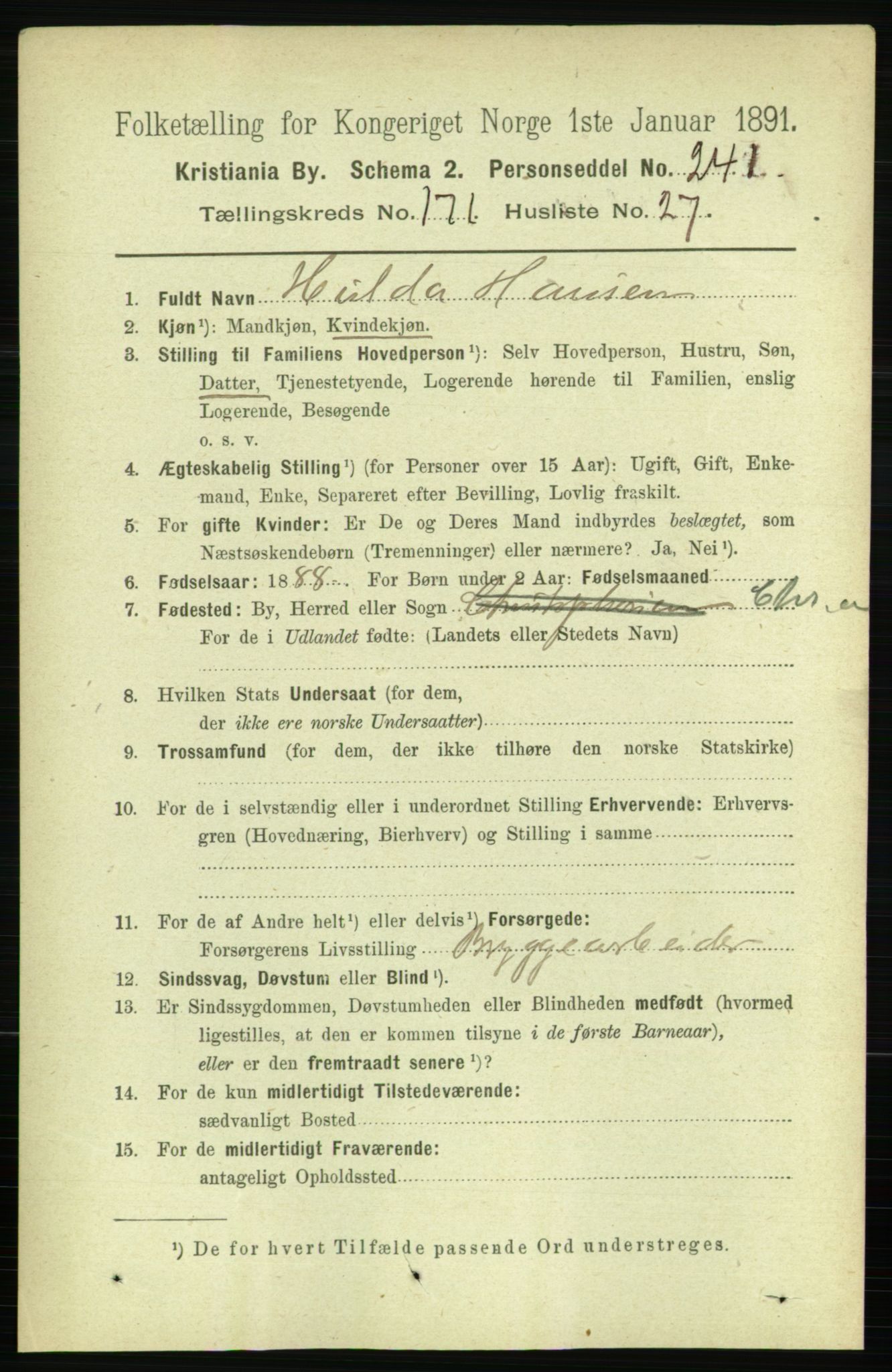 RA, 1891 census for 0301 Kristiania, 1891, p. 101478