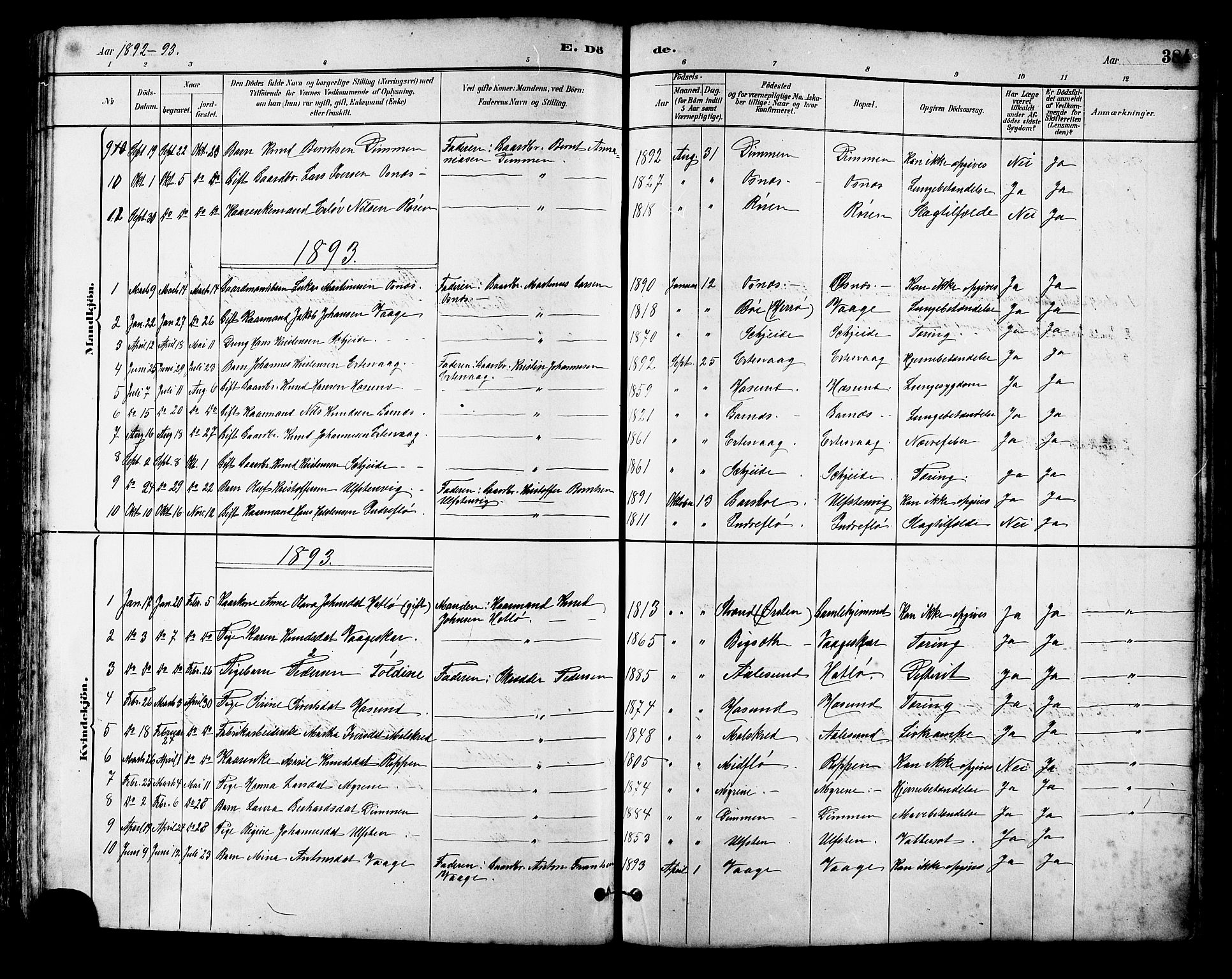 Ministerialprotokoller, klokkerbøker og fødselsregistre - Møre og Romsdal, SAT/A-1454/509/L0112: Parish register (copy) no. 509C02, 1883-1922, p. 384