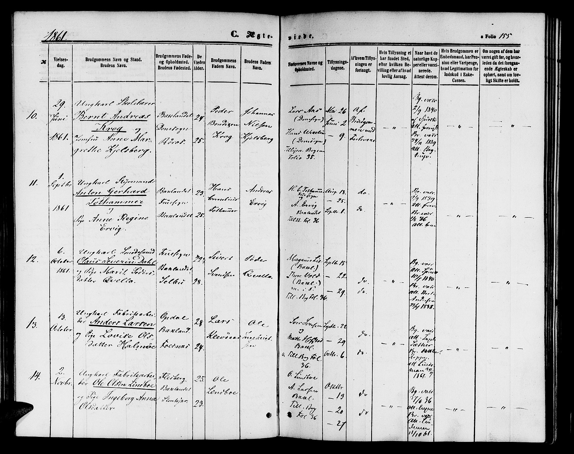 Ministerialprotokoller, klokkerbøker og fødselsregistre - Sør-Trøndelag, AV/SAT-A-1456/604/L0185: Parish register (official) no. 604A06, 1861-1865, p. 155