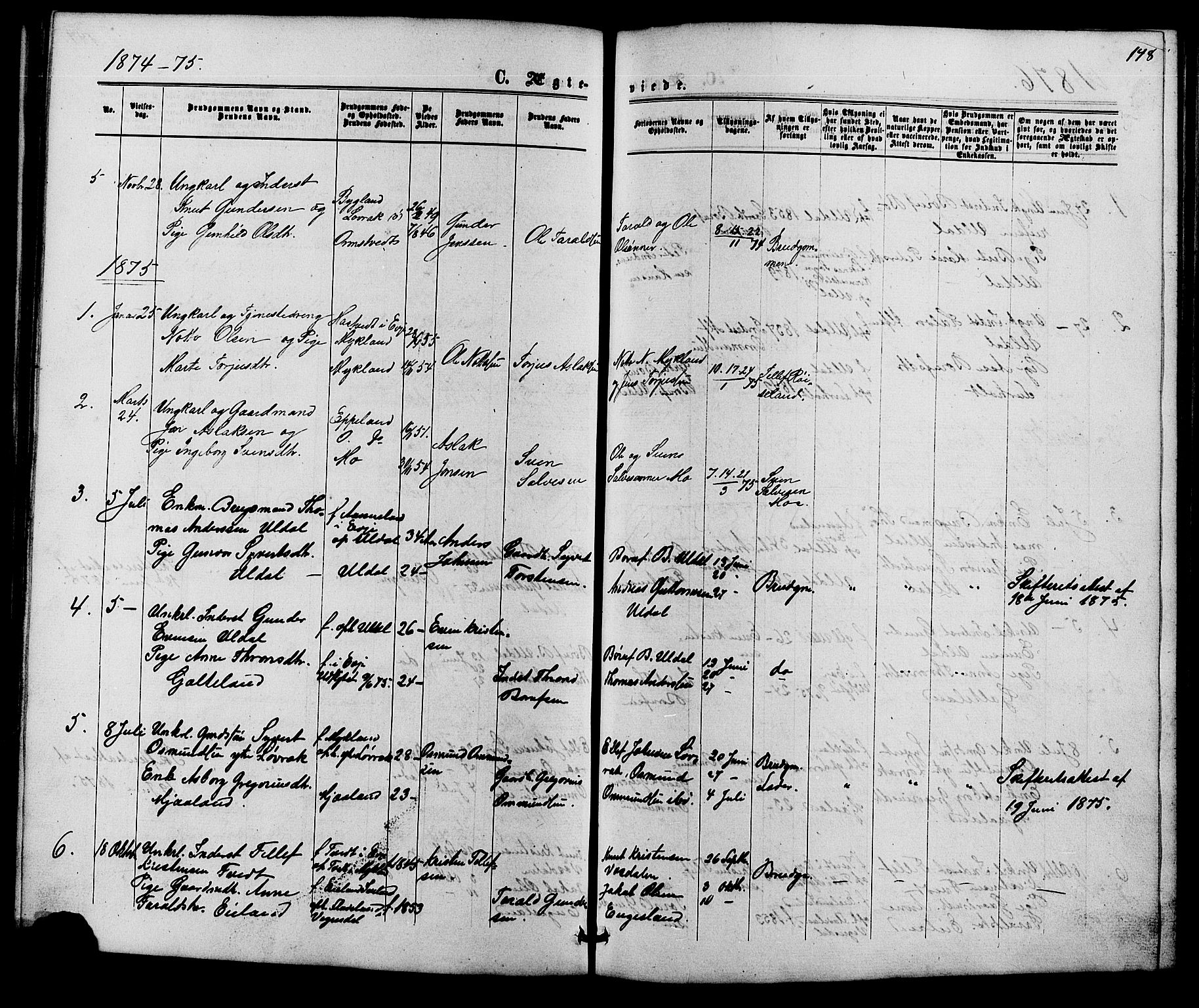 Herefoss sokneprestkontor, SAK/1111-0019/F/Fb/Fbc/L0002: Parish register (copy) no. B 2, 1867-1886, p. 148