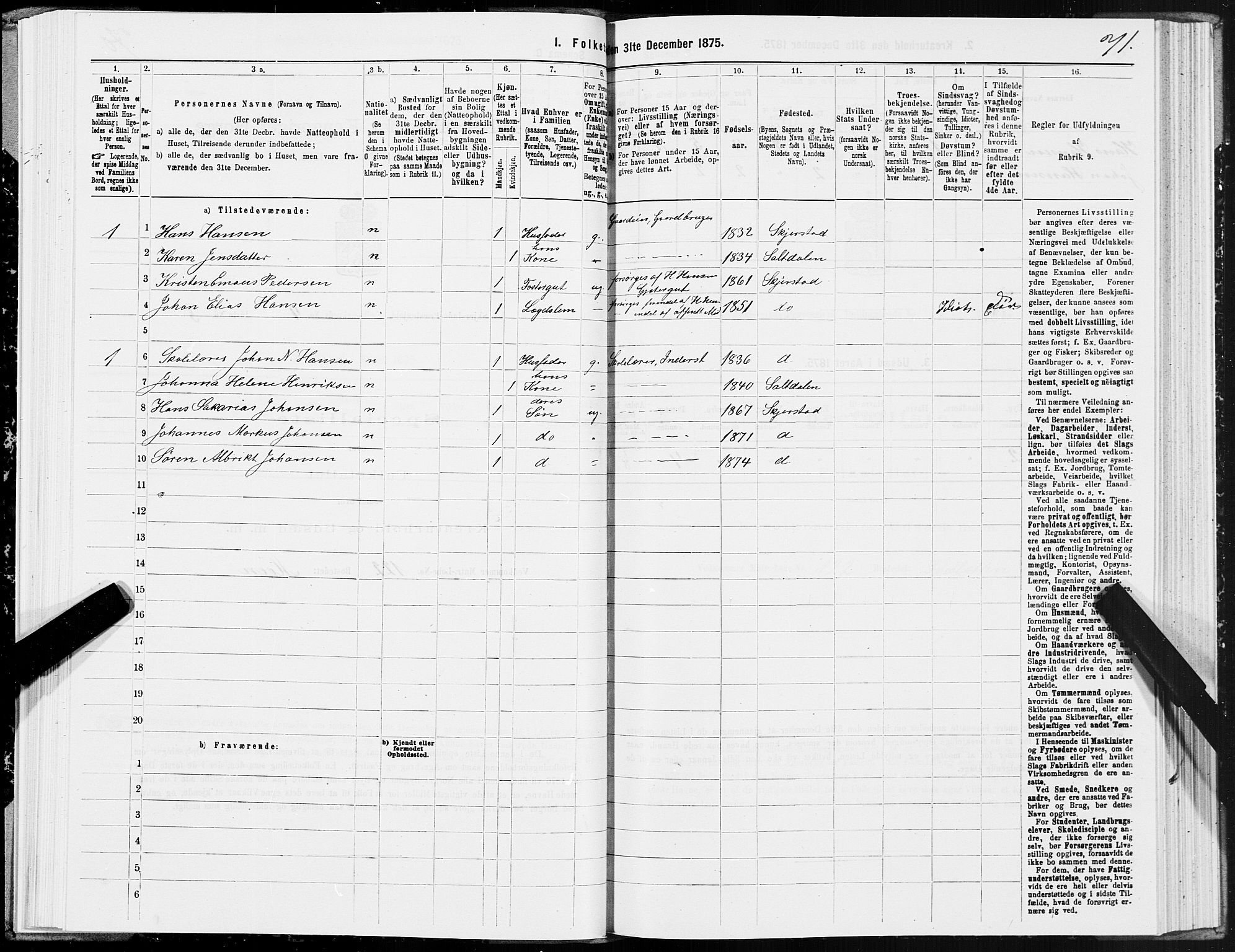 SAT, 1875 census for 1842P Skjerstad, 1875, p. 2071