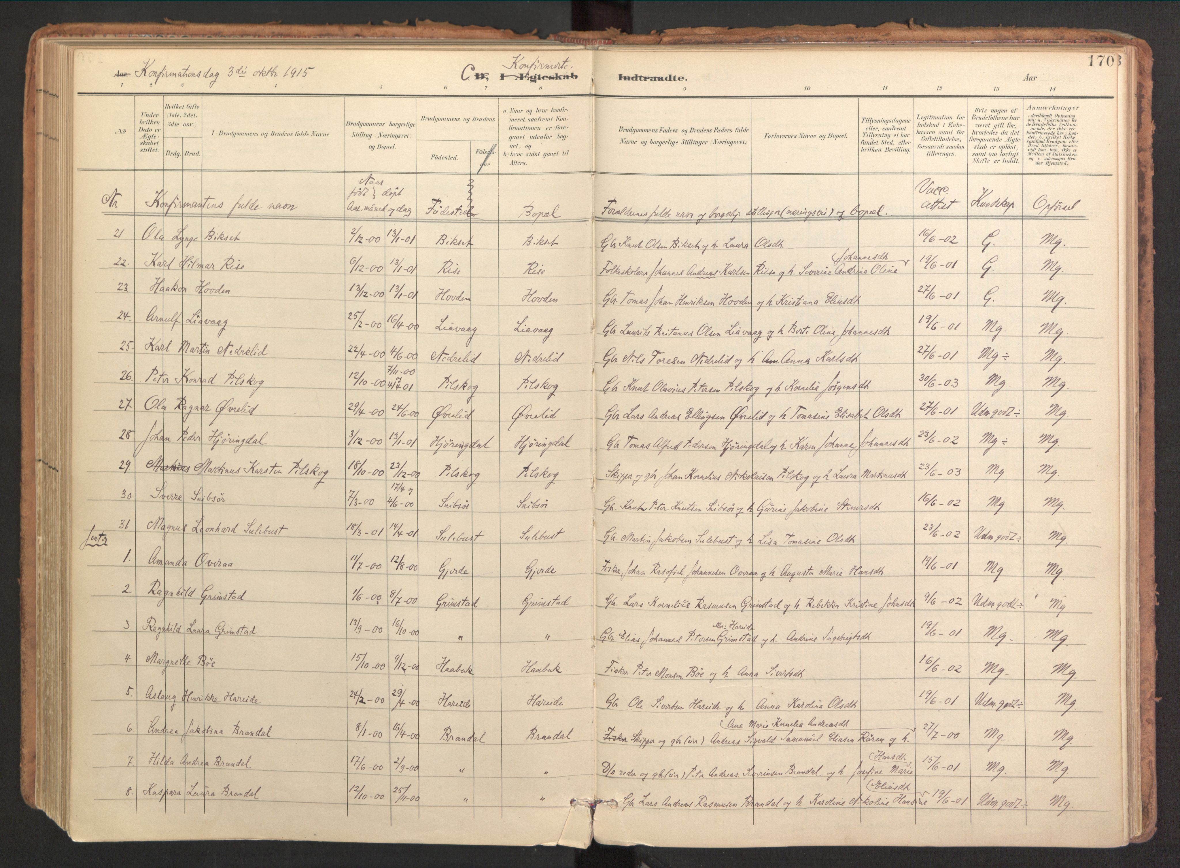 Ministerialprotokoller, klokkerbøker og fødselsregistre - Møre og Romsdal, AV/SAT-A-1454/510/L0123: Parish register (official) no. 510A03, 1898-1922, p. 170