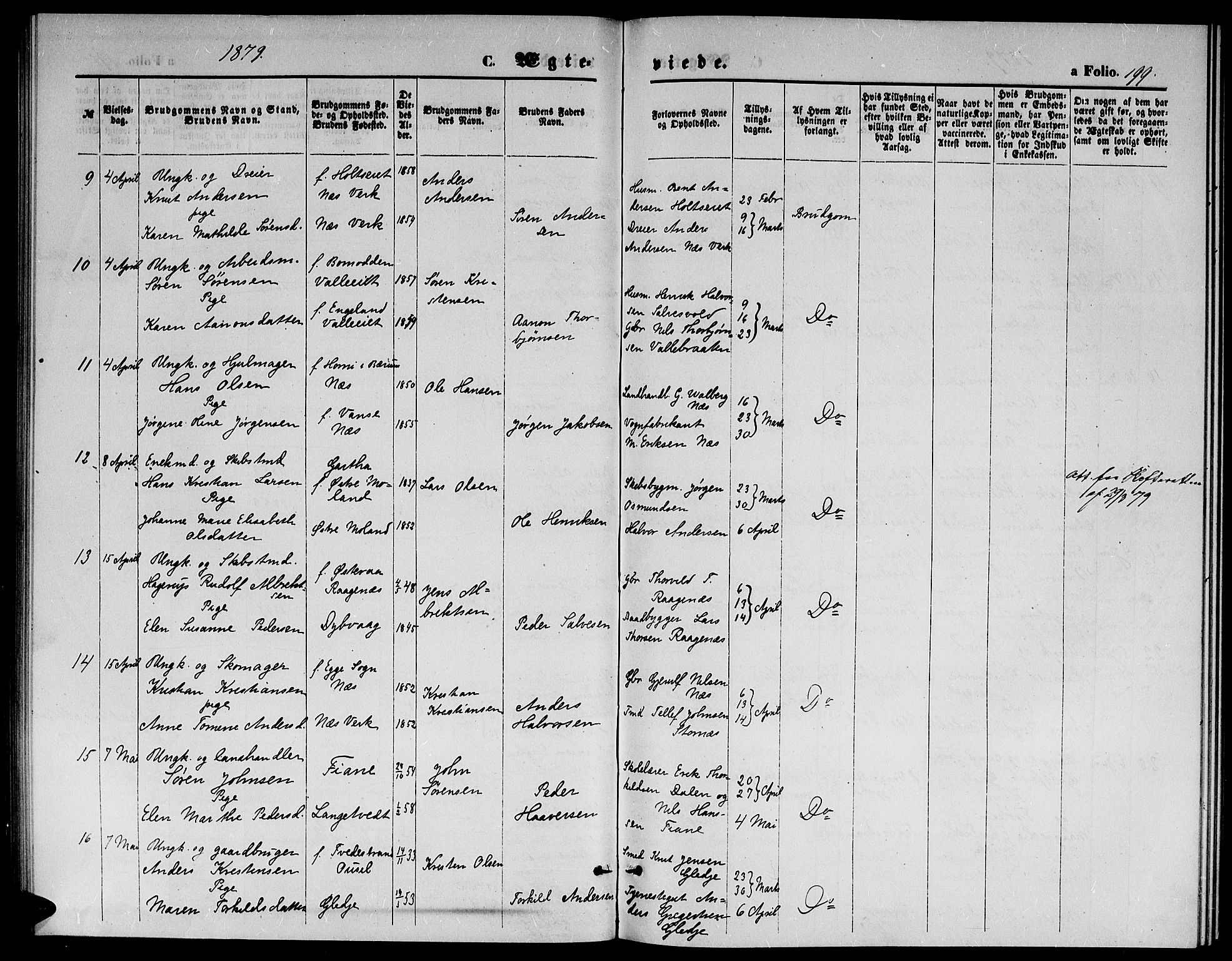 Holt sokneprestkontor, SAK/1111-0021/F/Fb/L0009: Parish register (copy) no. B 9, 1871-1883, p. 199