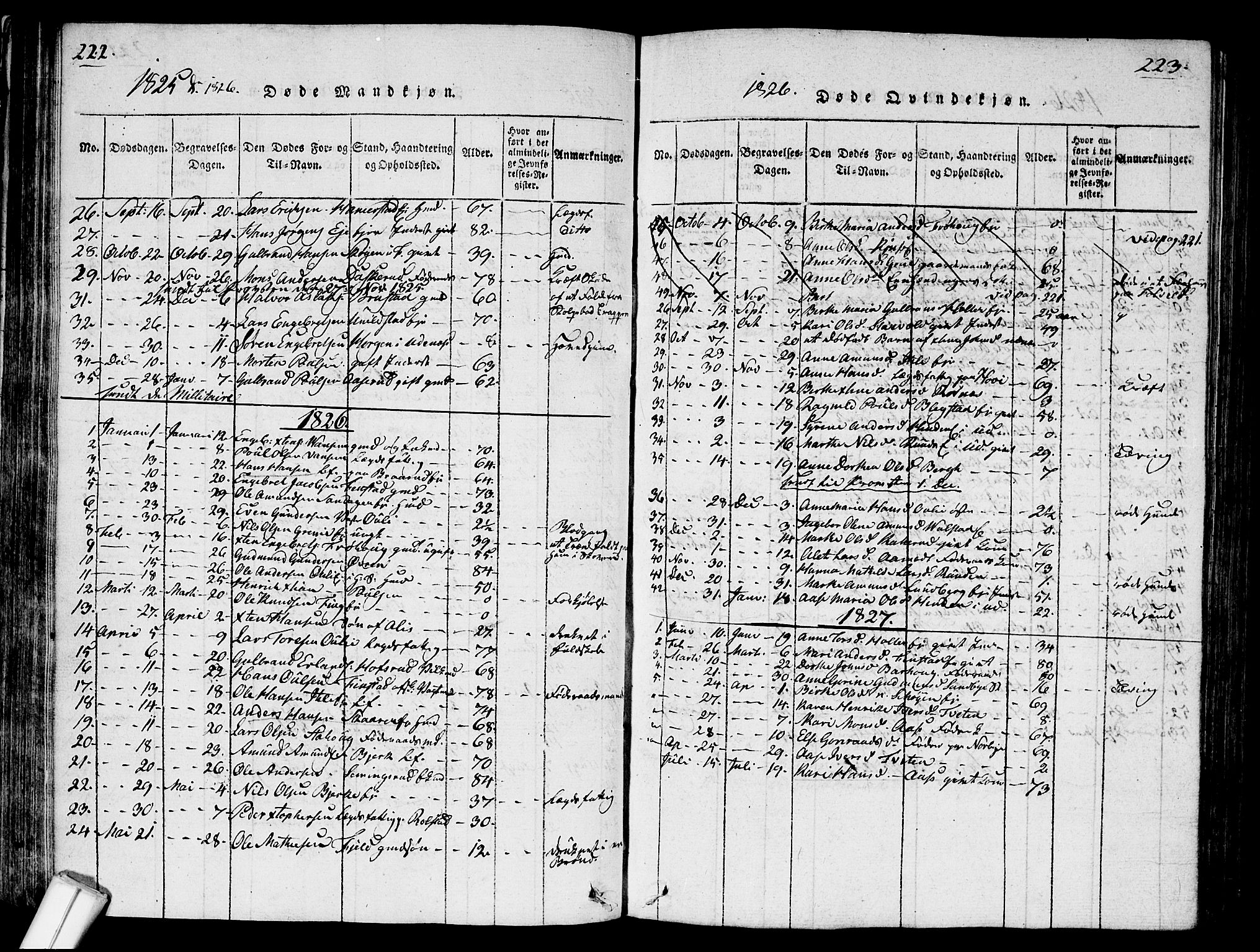 Nes prestekontor Kirkebøker, SAO/A-10410/G/Ga/L0001: Parish register (copy) no. I 1, 1815-1835, p. 222-223