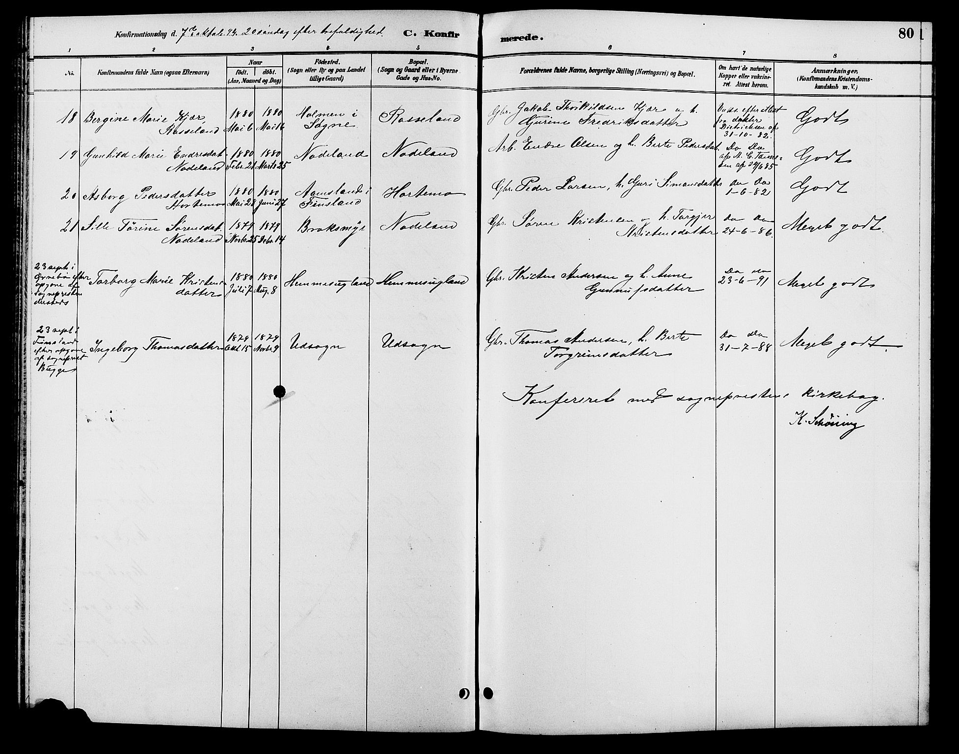 Søgne sokneprestkontor, SAK/1111-0037/F/Fb/Fba/L0004: Parish register (copy) no. B 4, 1888-1903, p. 80