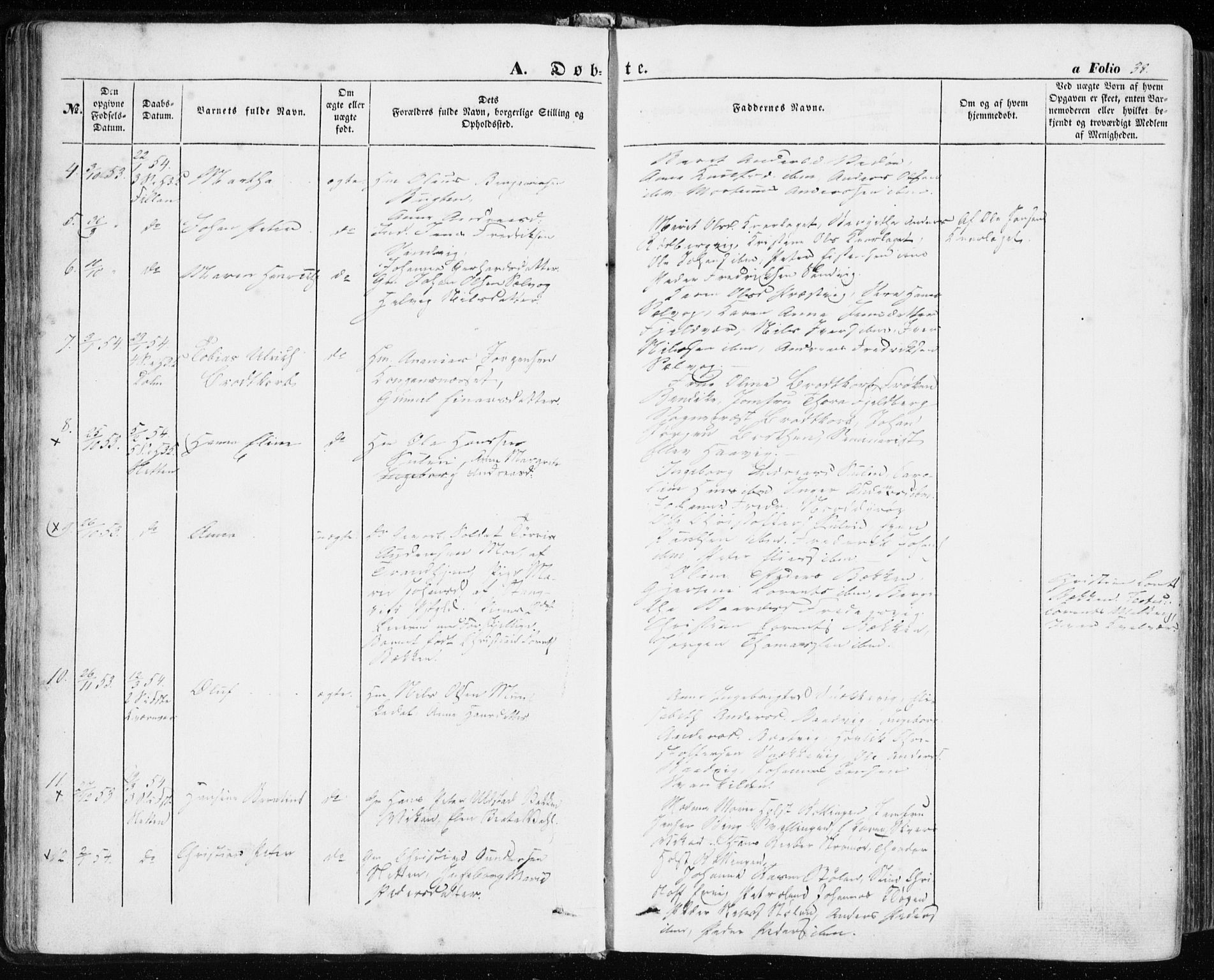 Ministerialprotokoller, klokkerbøker og fødselsregistre - Sør-Trøndelag, SAT/A-1456/634/L0530: Parish register (official) no. 634A06, 1852-1860, p. 38