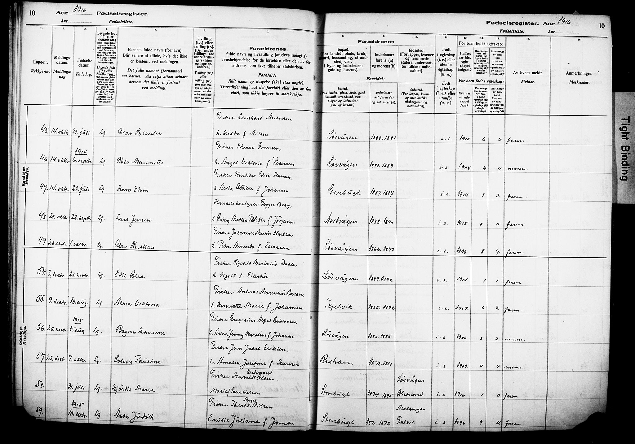 Kjelvik/Nordkapp sokneprestkontor, AV/SATØ-S-1350/I/Ia/L0015: Birth register no. 15, 1916-1930, p. 10