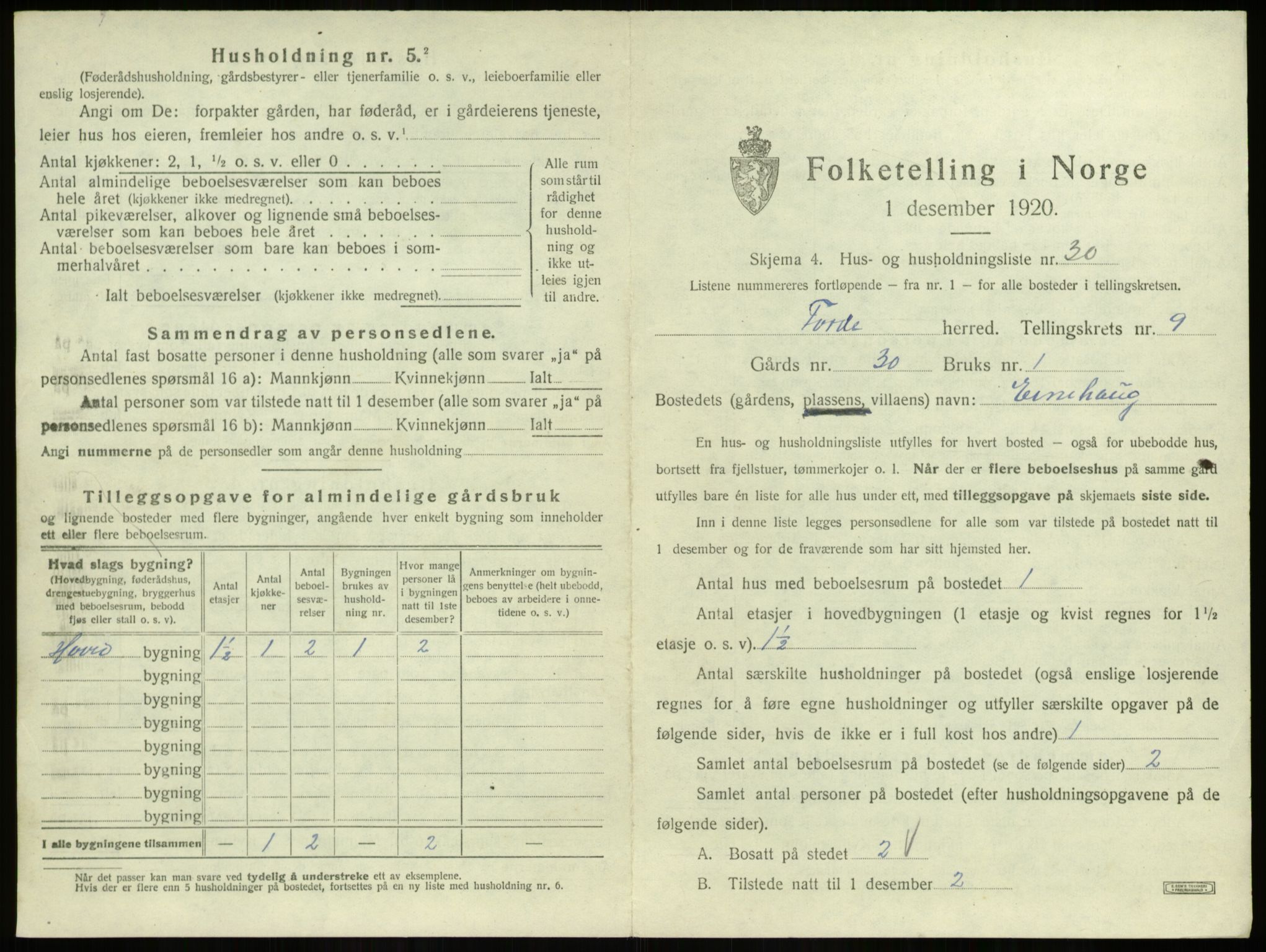 SAB, 1920 census for Førde, 1920, p. 531