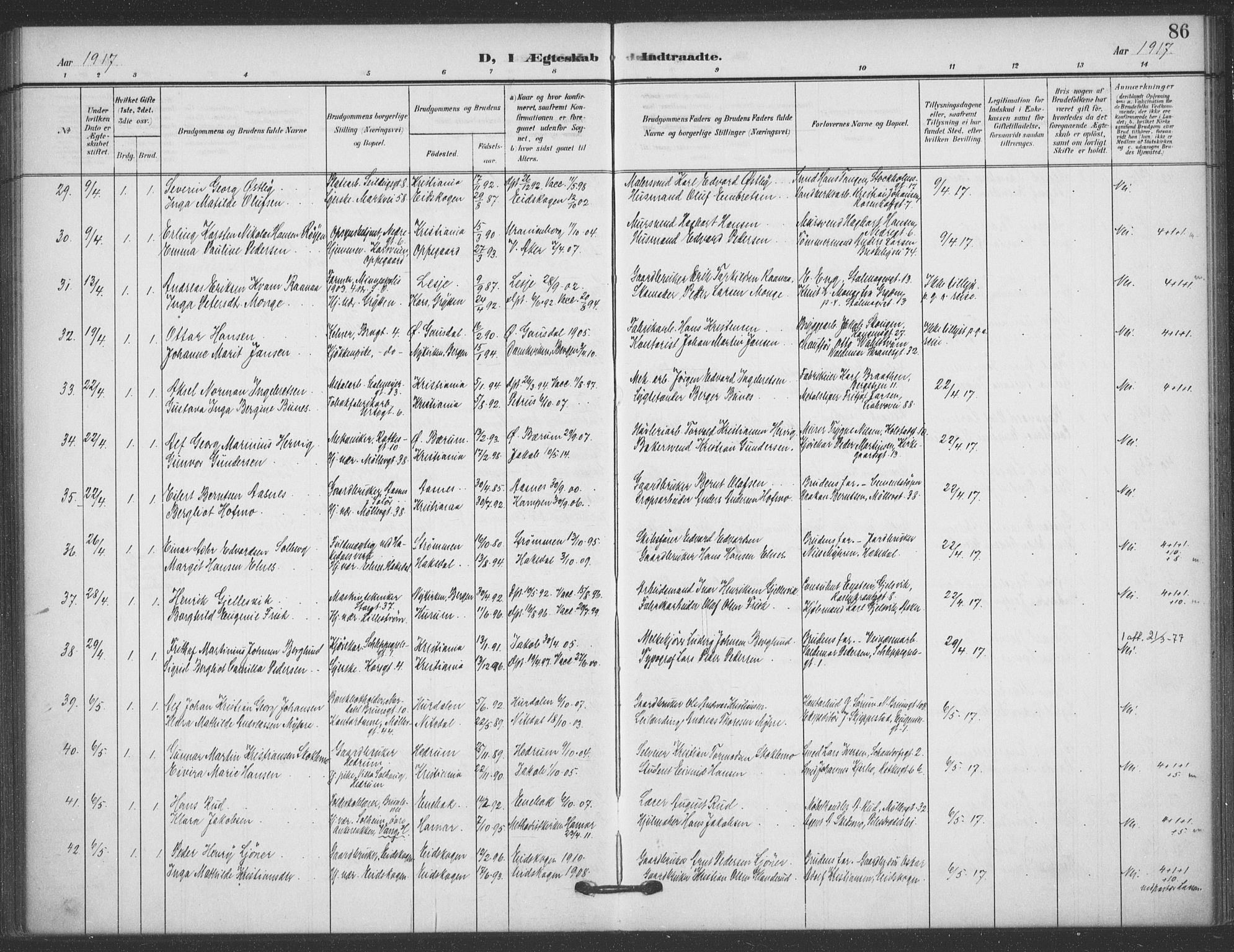 Jakob prestekontor Kirkebøker, SAO/A-10850/F/Fa/L0010: Parish register (official) no. 10, 1908-1922, p. 86