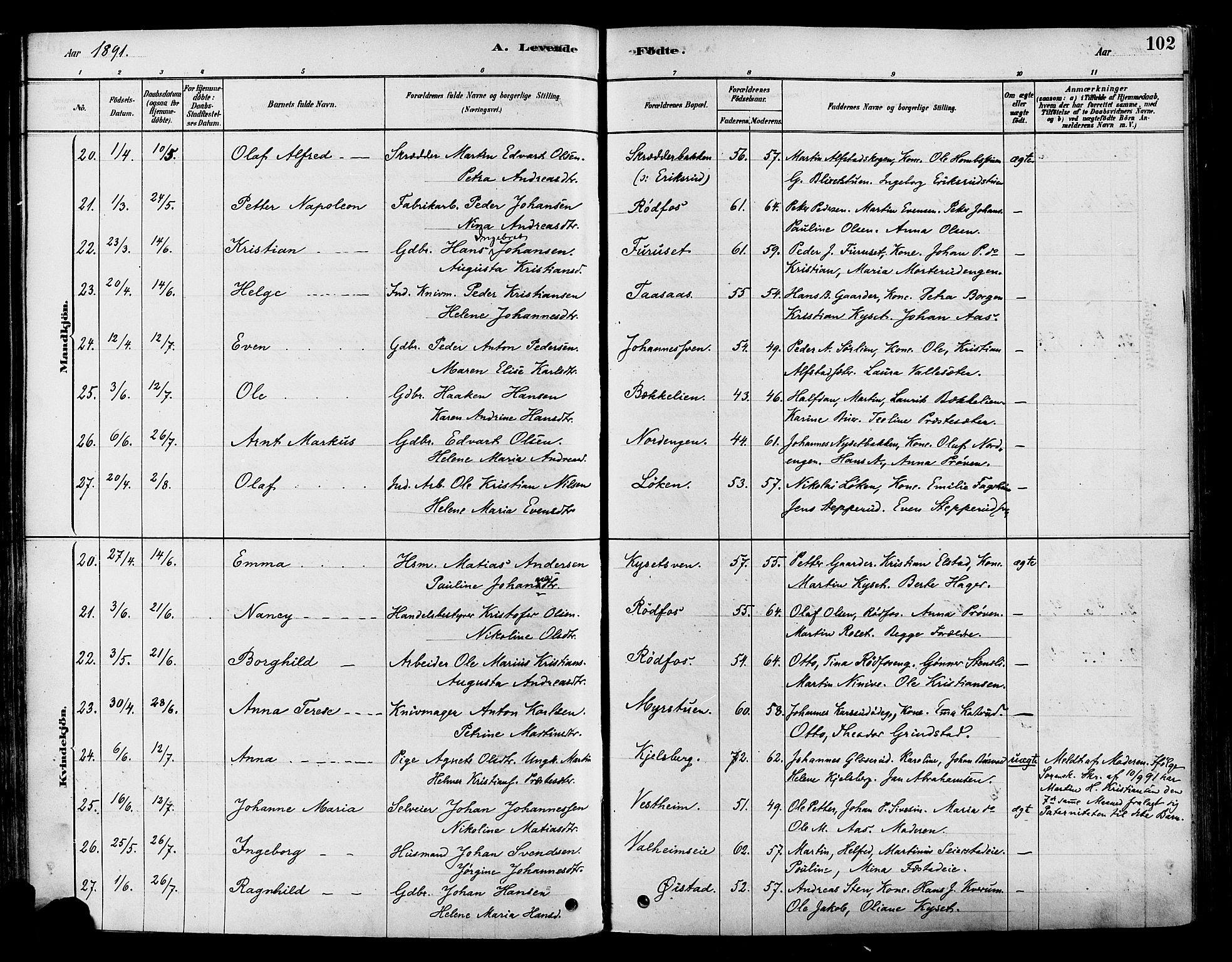 Vestre Toten prestekontor, AV/SAH-PREST-108/H/Ha/Haa/L0009: Parish register (official) no. 9, 1878-1894, p. 102