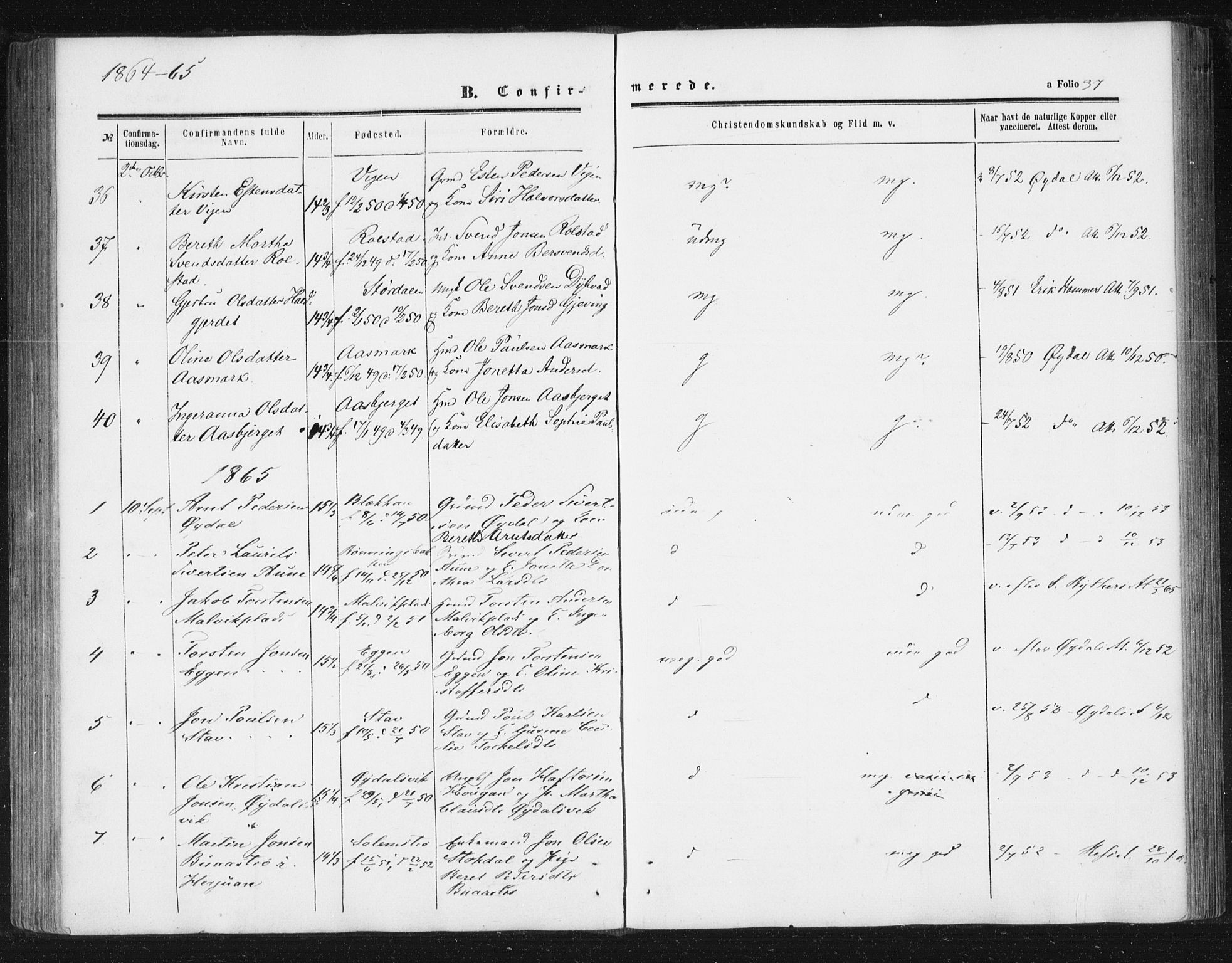 Ministerialprotokoller, klokkerbøker og fødselsregistre - Sør-Trøndelag, SAT/A-1456/616/L0408: Parish register (official) no. 616A05, 1857-1865, p. 37