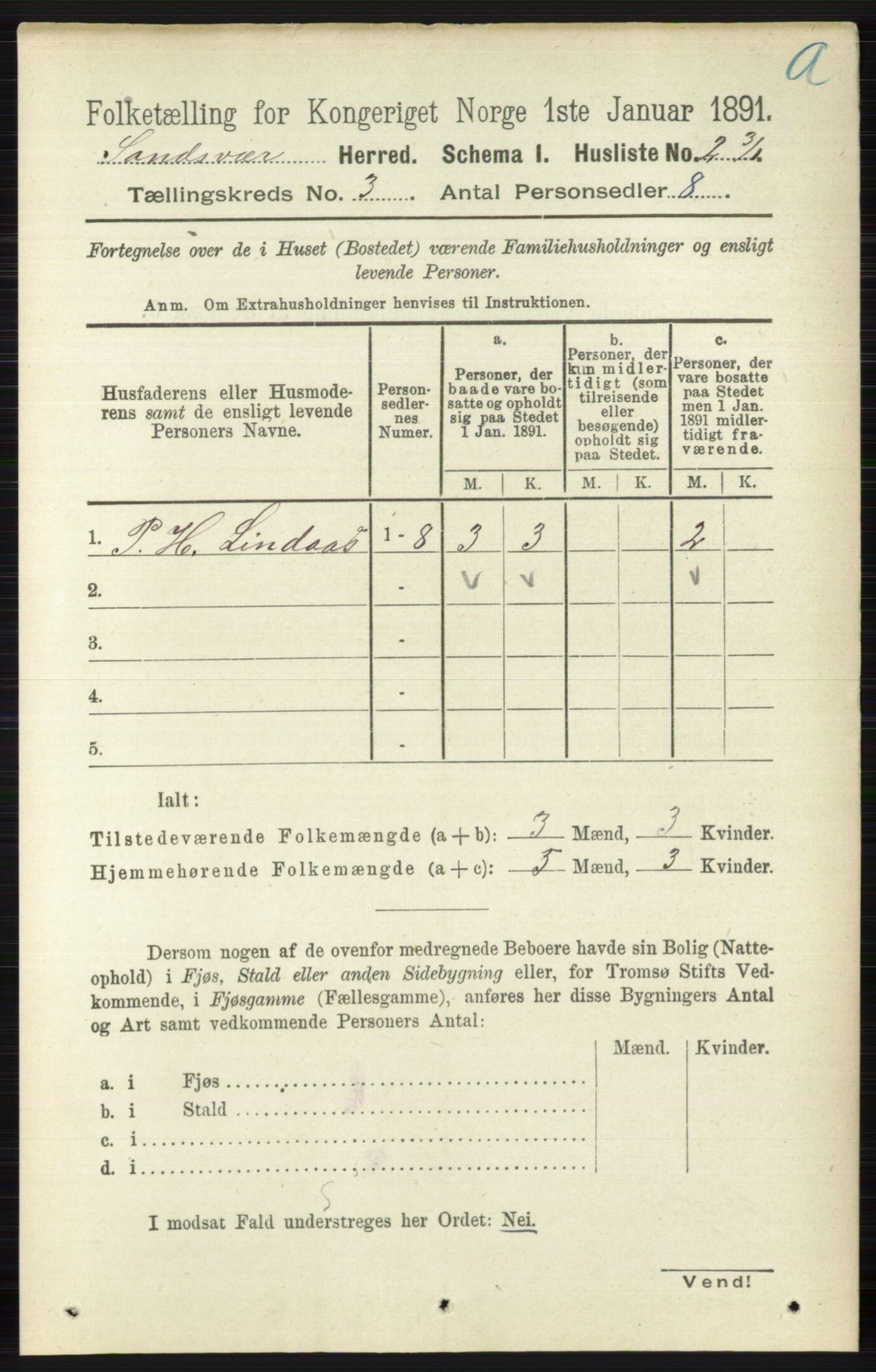 RA, 1891 census for 0629 Sandsvær, 1891, p. 1203