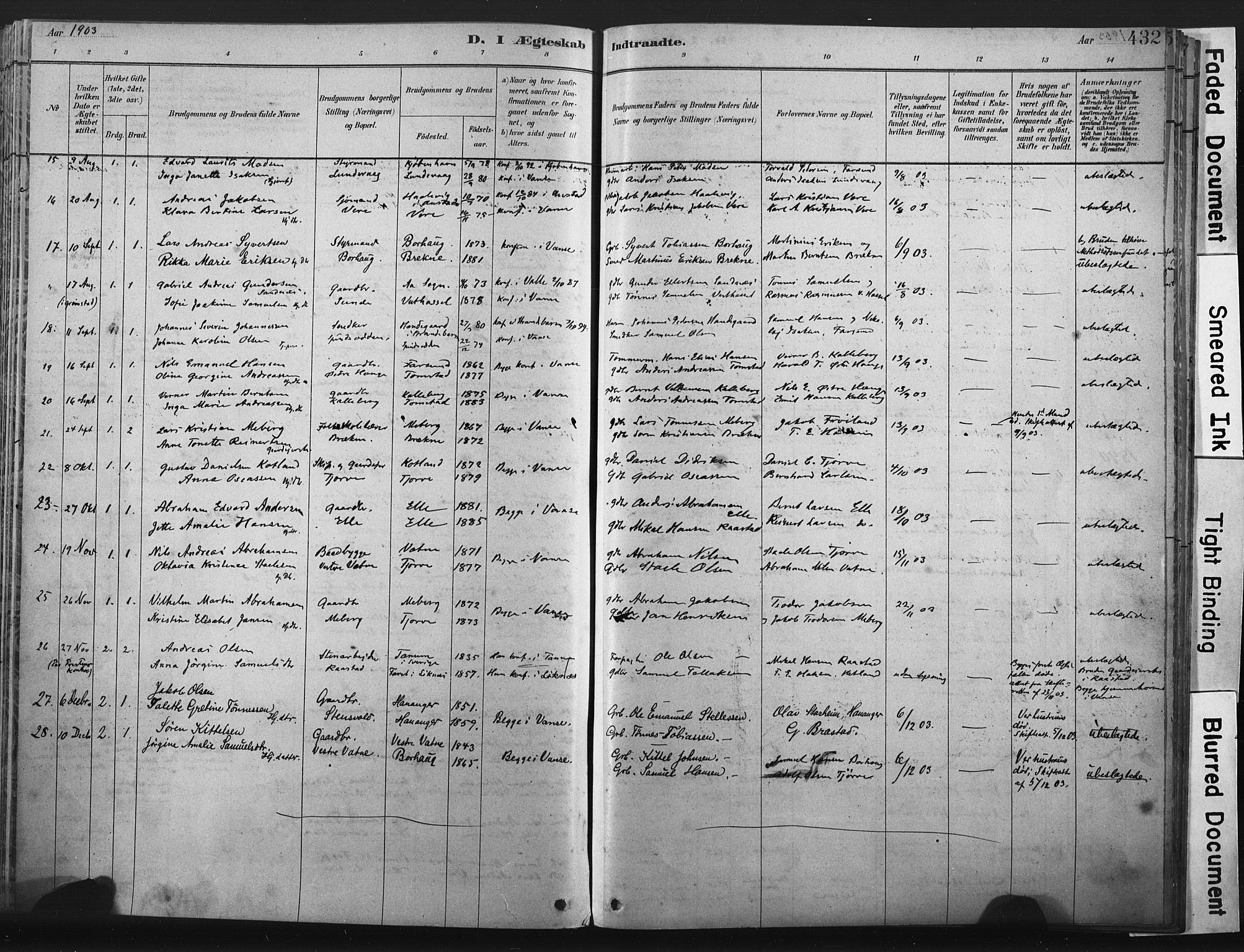 Lista sokneprestkontor, AV/SAK-1111-0027/F/Fa/L0012: Parish register (official) no. A 12, 1879-1903, p. 432