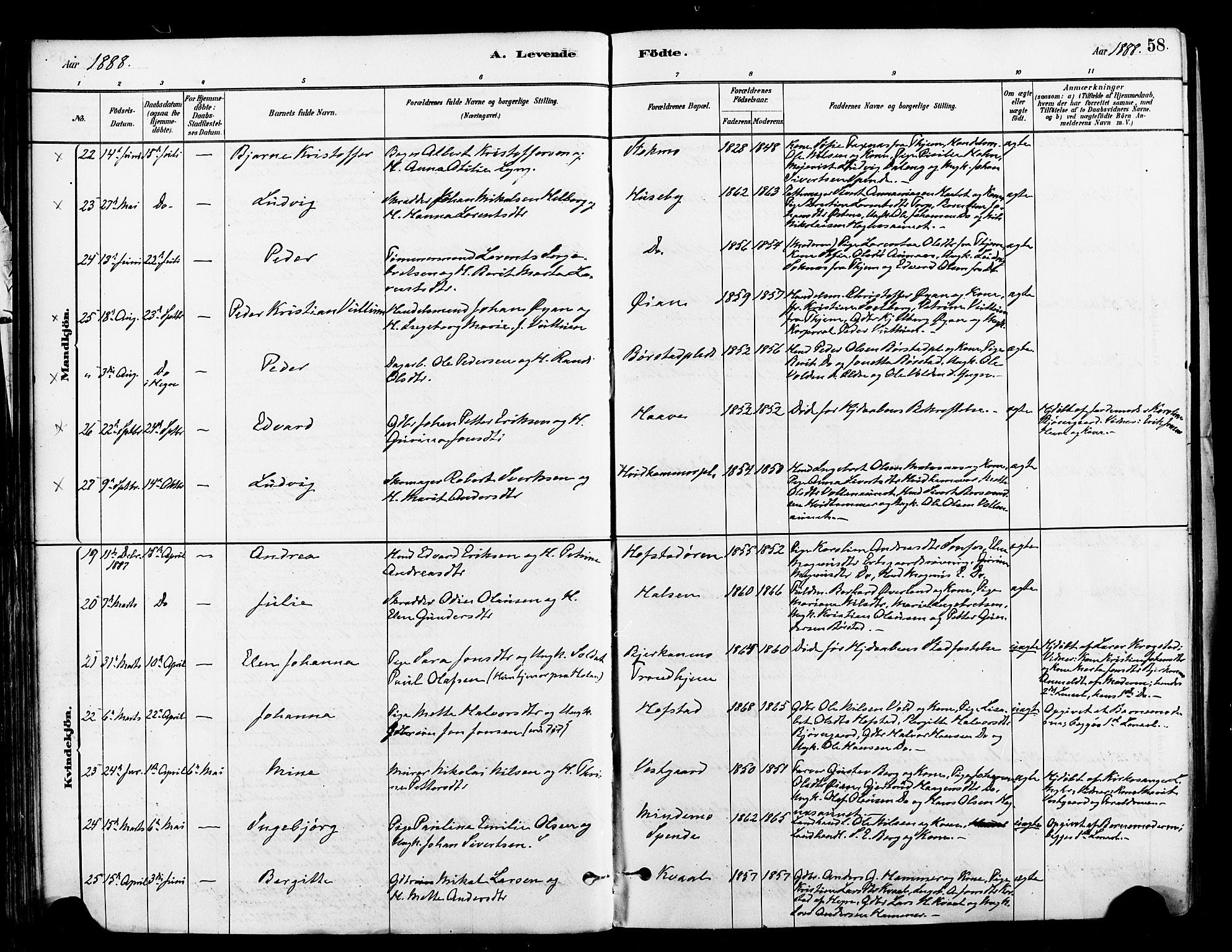 Ministerialprotokoller, klokkerbøker og fødselsregistre - Nord-Trøndelag, AV/SAT-A-1458/709/L0077: Parish register (official) no. 709A17, 1880-1895, p. 58