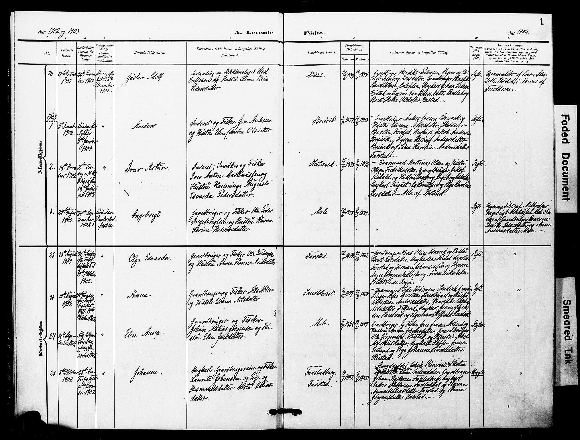 Ministerialprotokoller, klokkerbøker og fødselsregistre - Møre og Romsdal, AV/SAT-A-1454/567/L0780: Parish register (official) no. 567A03, 1902-1903, p. 1