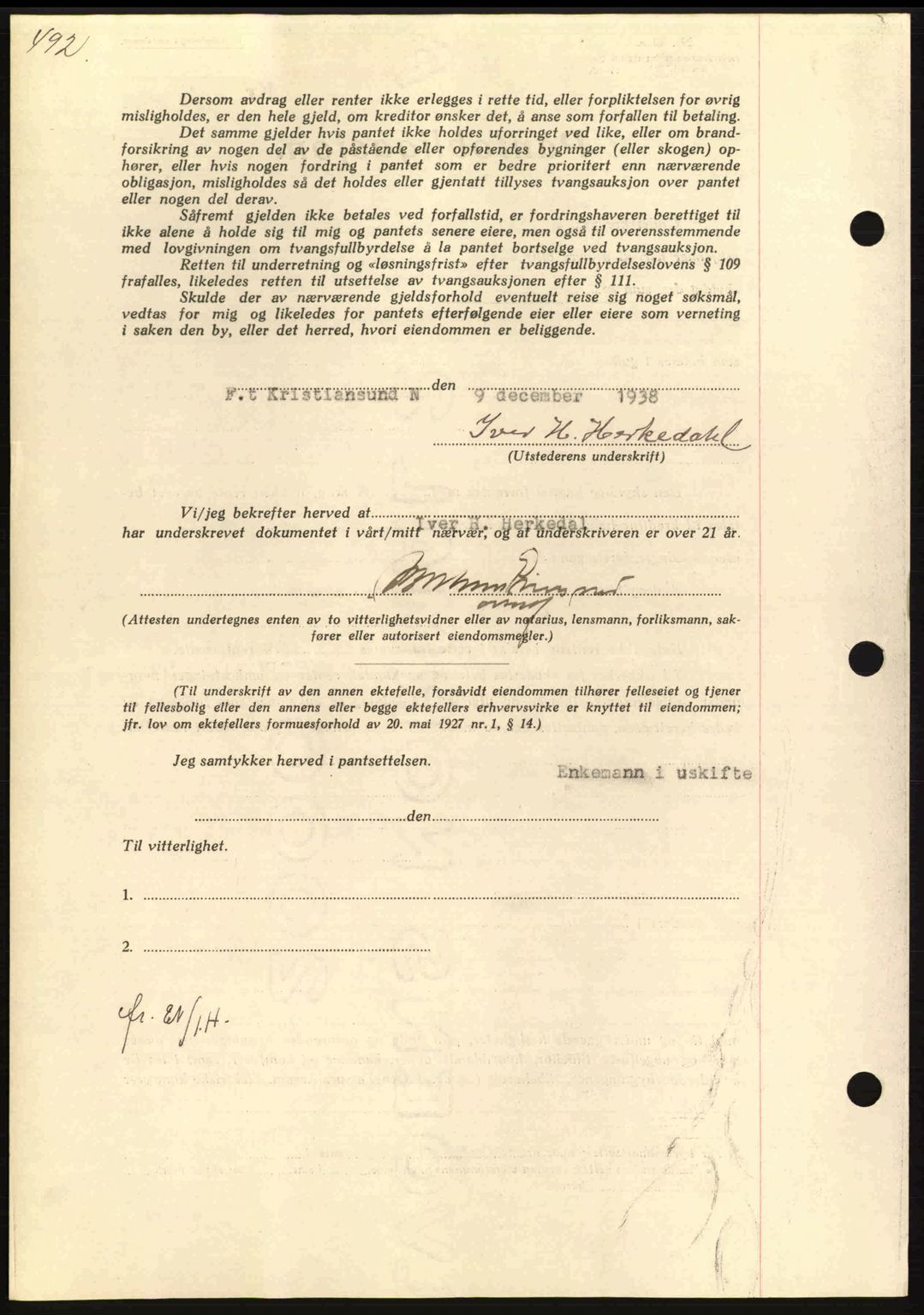 Nordmøre sorenskriveri, AV/SAT-A-4132/1/2/2Ca: Mortgage book no. B84, 1938-1939, Diary no: : 3061/1938