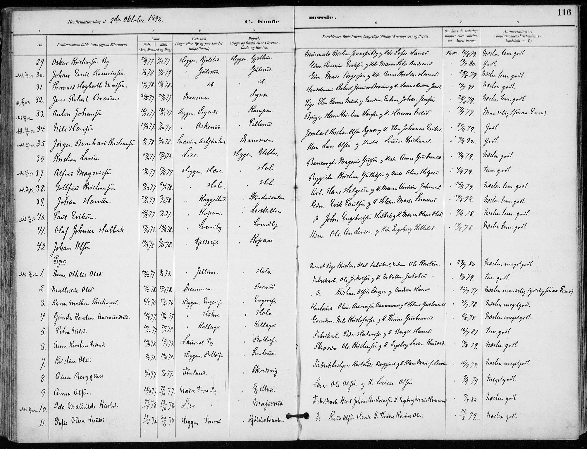 Modum kirkebøker, AV/SAKO-A-234/F/Fa/L0012: Parish register (official) no. 12, 1890-1898, p. 116