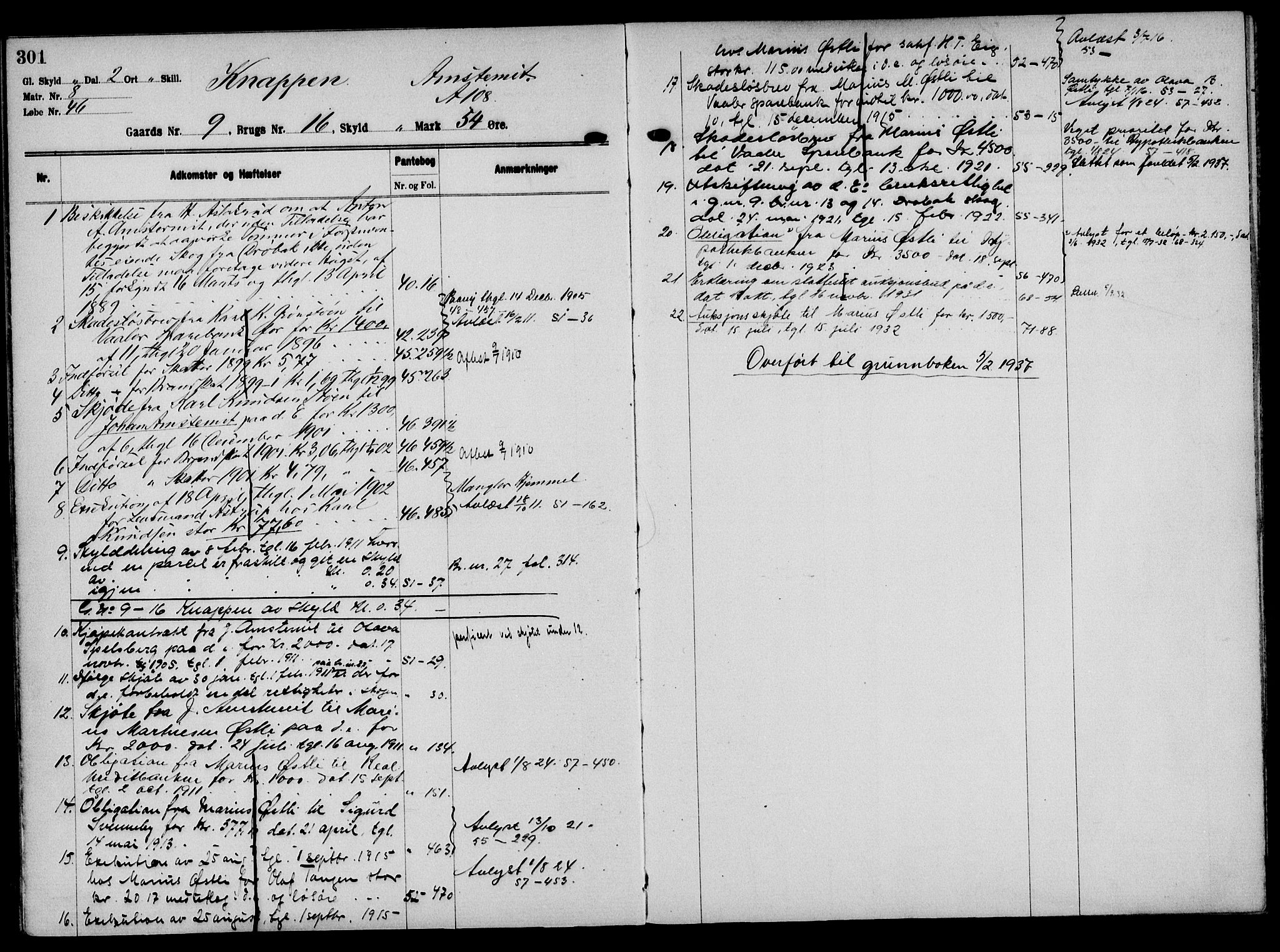 Solør tingrett, AV/SAH-TING-008/H/Ha/Hak/L0001: Mortgage register no. I, 1900-1935, p. 301