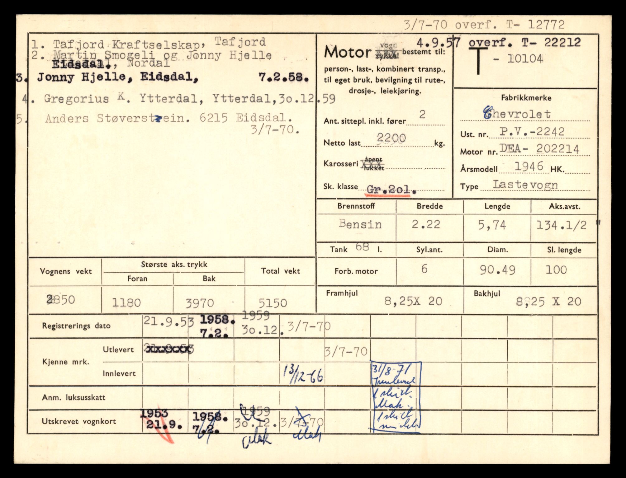 Møre og Romsdal vegkontor - Ålesund trafikkstasjon, SAT/A-4099/F/Fe/L0035: Registreringskort for kjøretøy T 12653 - T 12829, 1927-1998, p. 2772