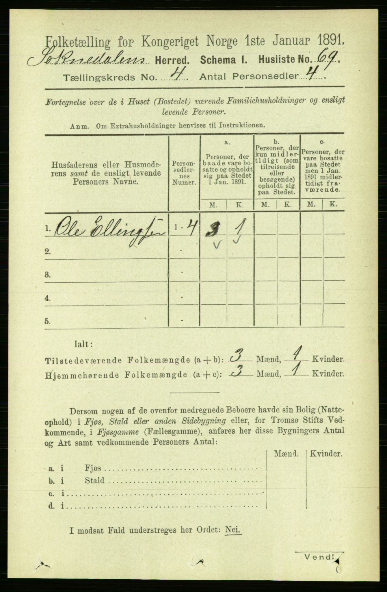 RA, 1891 census for 1649 Soknedal, 1891, p. 1594