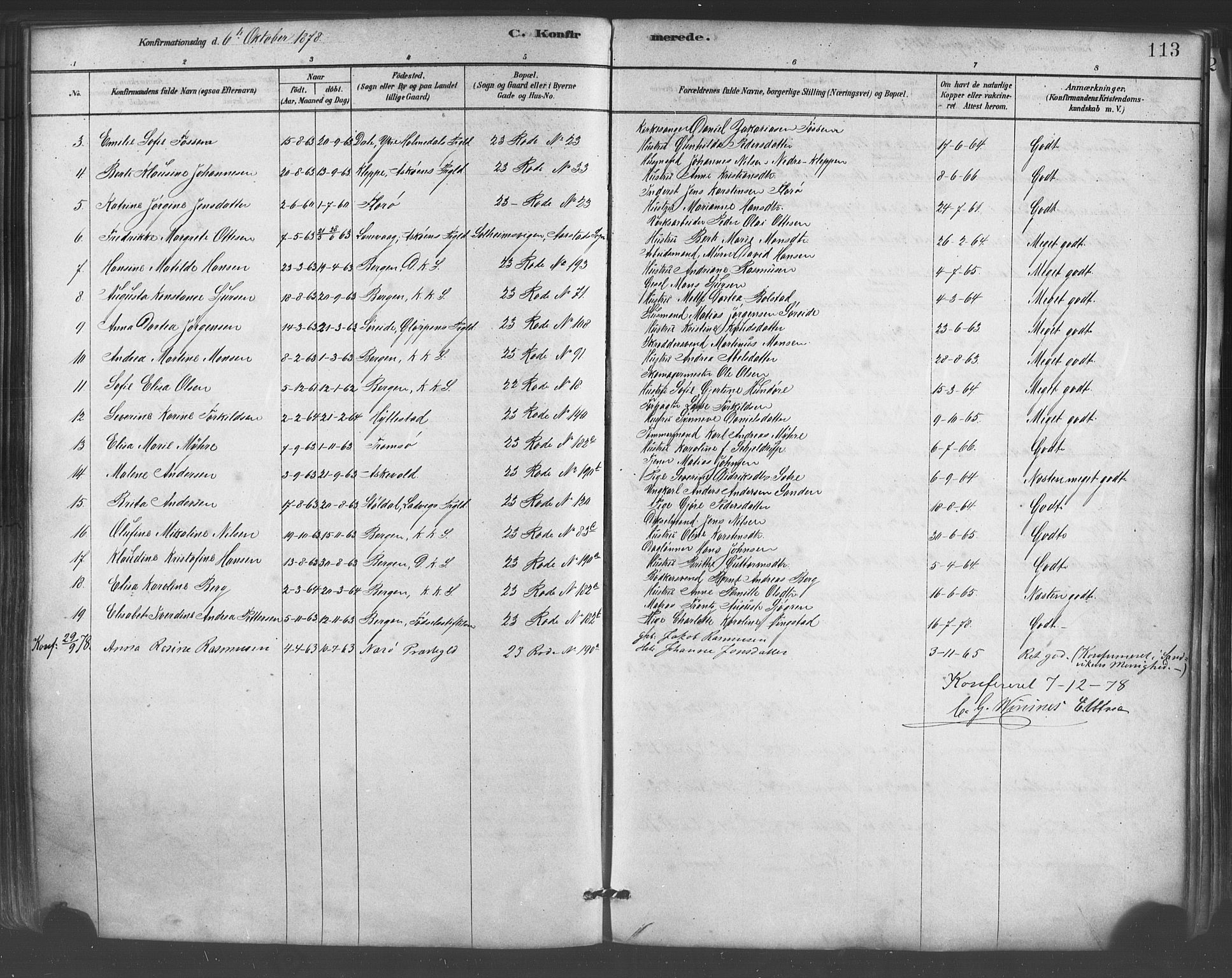 Mariakirken Sokneprestembete, SAB/A-76901/H/Haa/L0007: Parish register (official) no. A 7, 1878-1893, p. 113