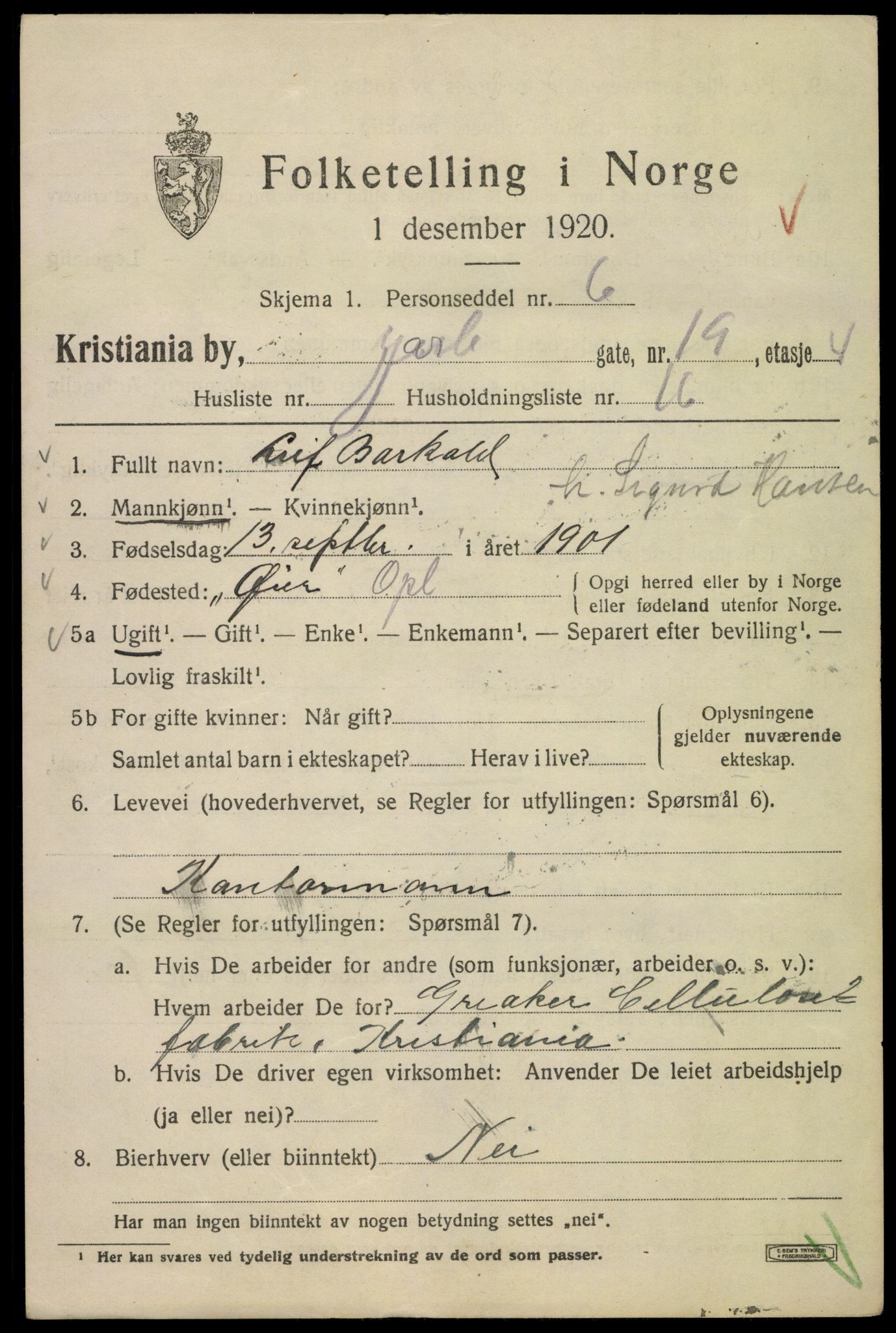 SAO, 1920 census for Kristiania, 1920, p. 316811