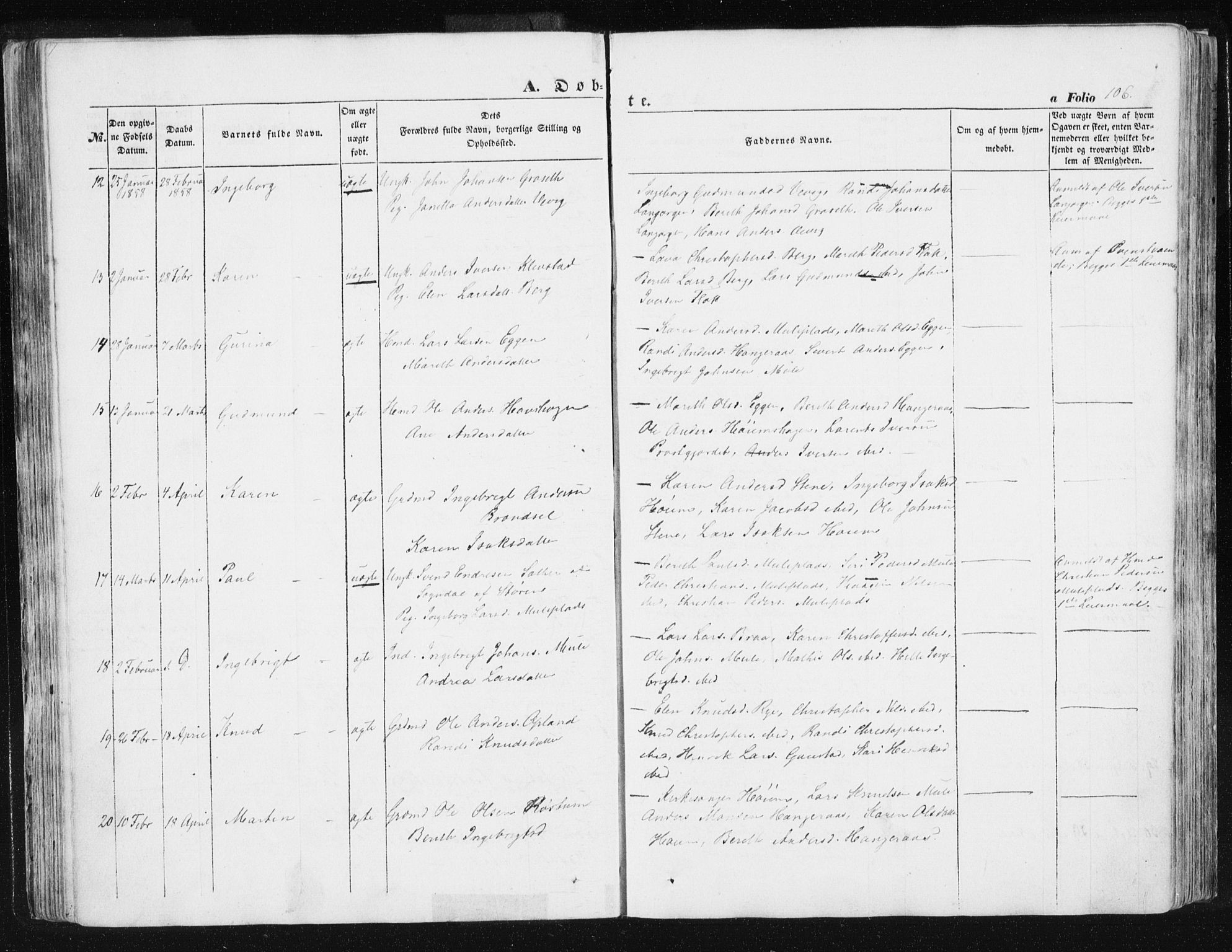 Ministerialprotokoller, klokkerbøker og fødselsregistre - Sør-Trøndelag, AV/SAT-A-1456/612/L0376: Parish register (official) no. 612A08, 1846-1859, p. 106