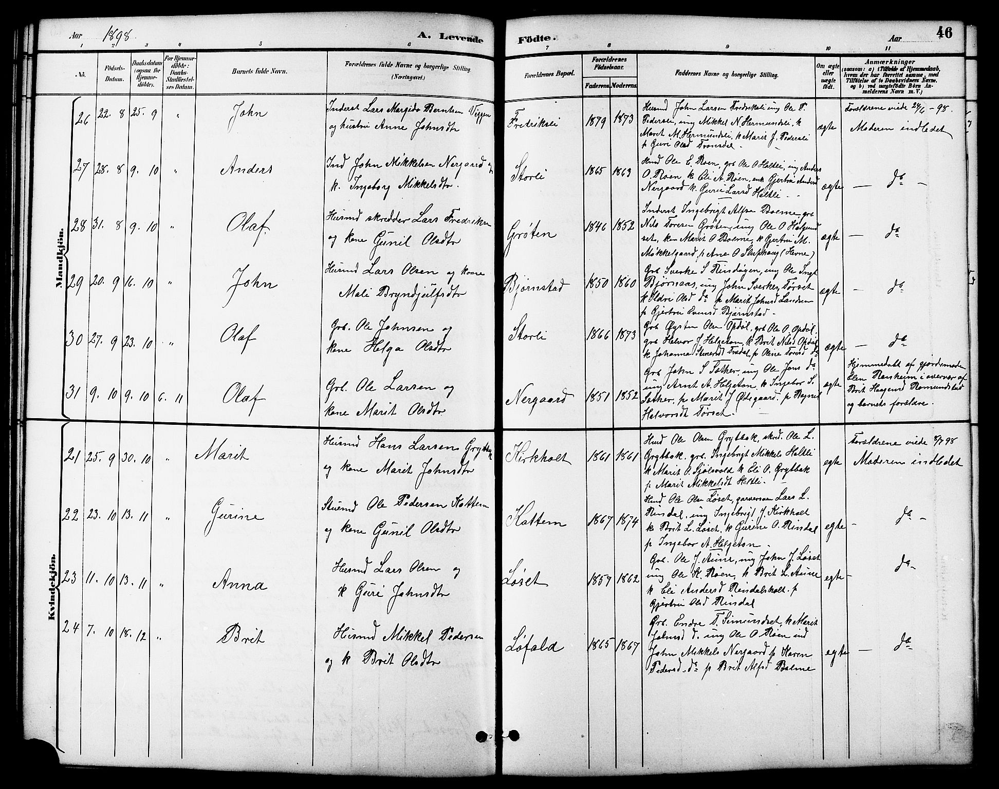 Ministerialprotokoller, klokkerbøker og fødselsregistre - Møre og Romsdal, AV/SAT-A-1454/598/L1078: Parish register (copy) no. 598C03, 1892-1909, p. 46