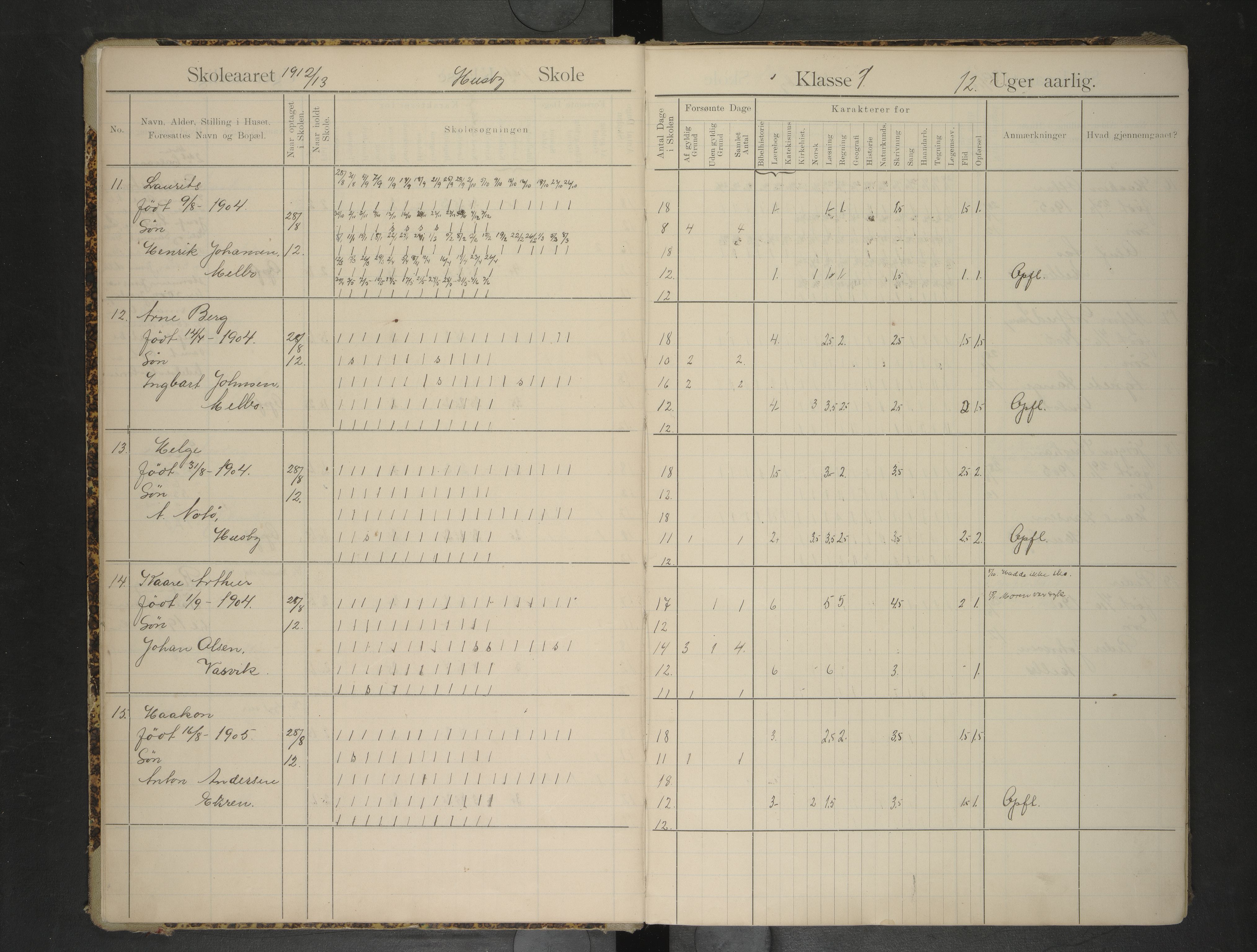 Hadsel kommune. Husby og Gulstad skole, AIN/K-18660.510.33/F/L0003: Skoleprotokoll for Husby og Gulstad skoler, 1912-1917